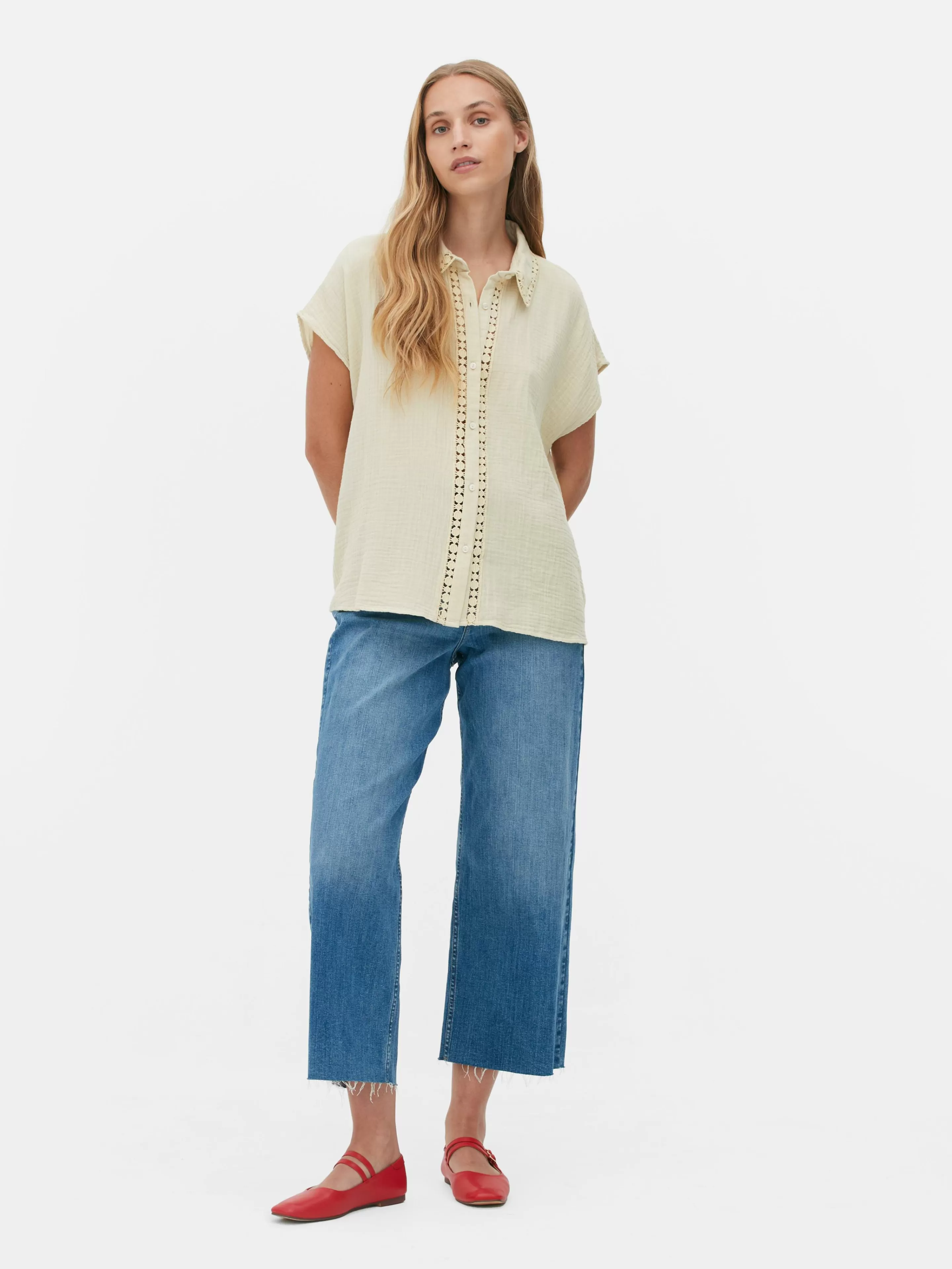 Mujer Primark Camisas Y Blusas | Blusa De Manga Corta Con Ribetes De Ganchillo