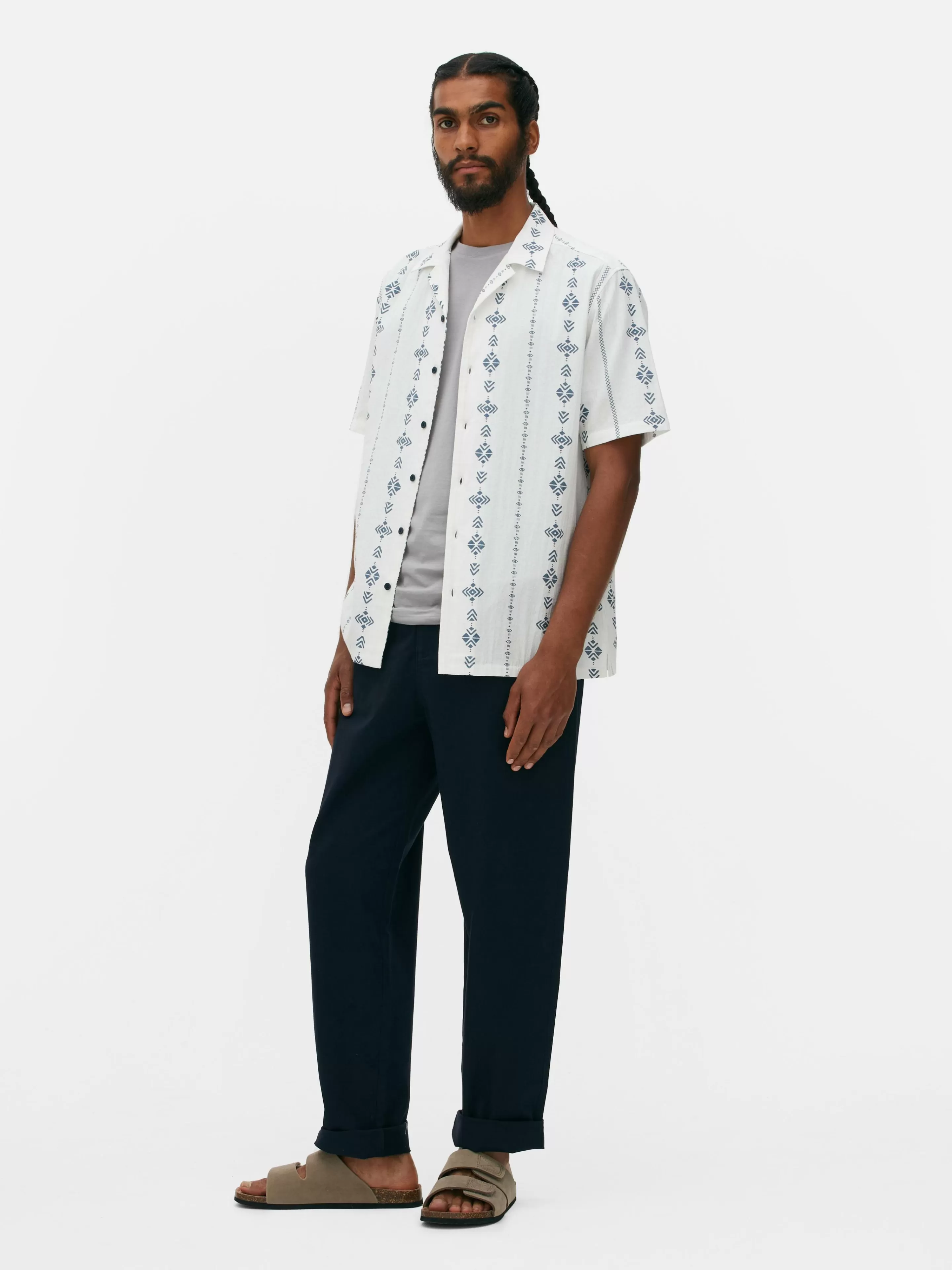 Hombre Primark Camisas | Camisa De Manga Corta Arrugada Con Diseño Geométrico