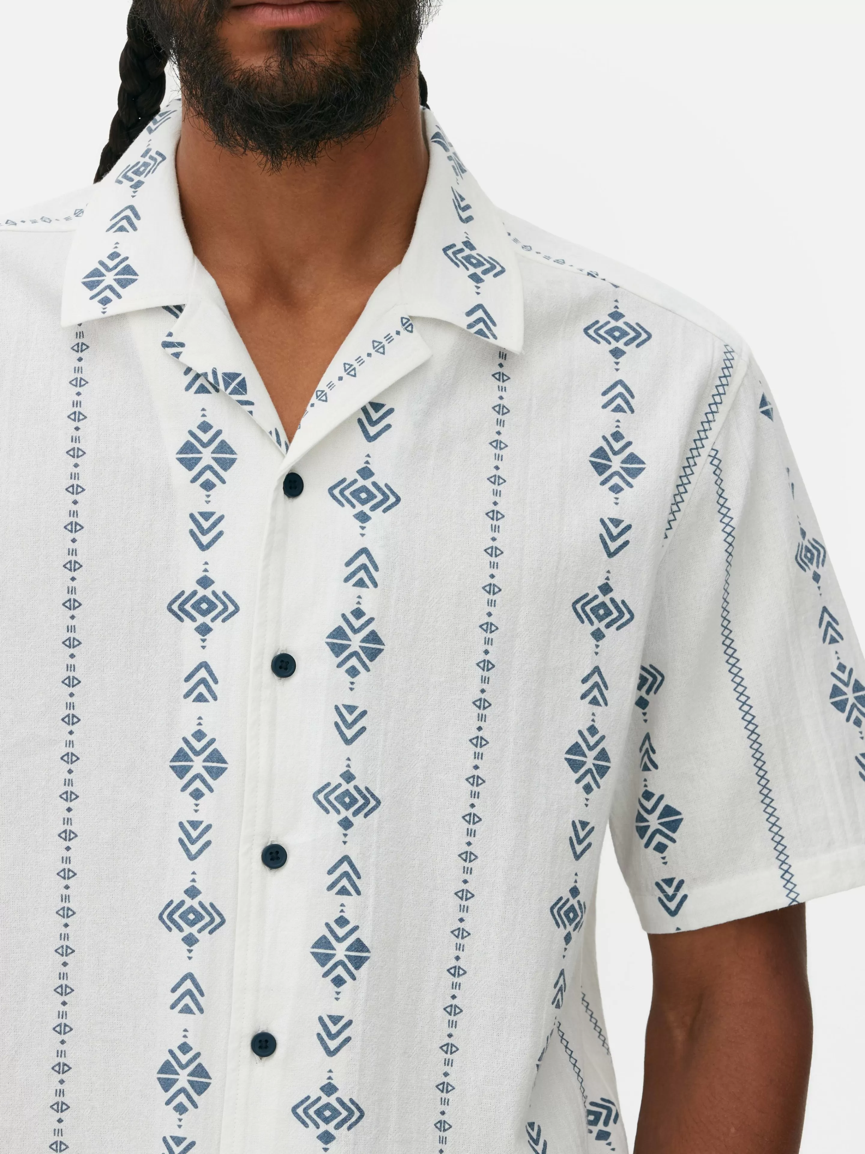Hombre Primark Camisas | Camisa De Manga Corta Arrugada Con Diseño Geométrico
