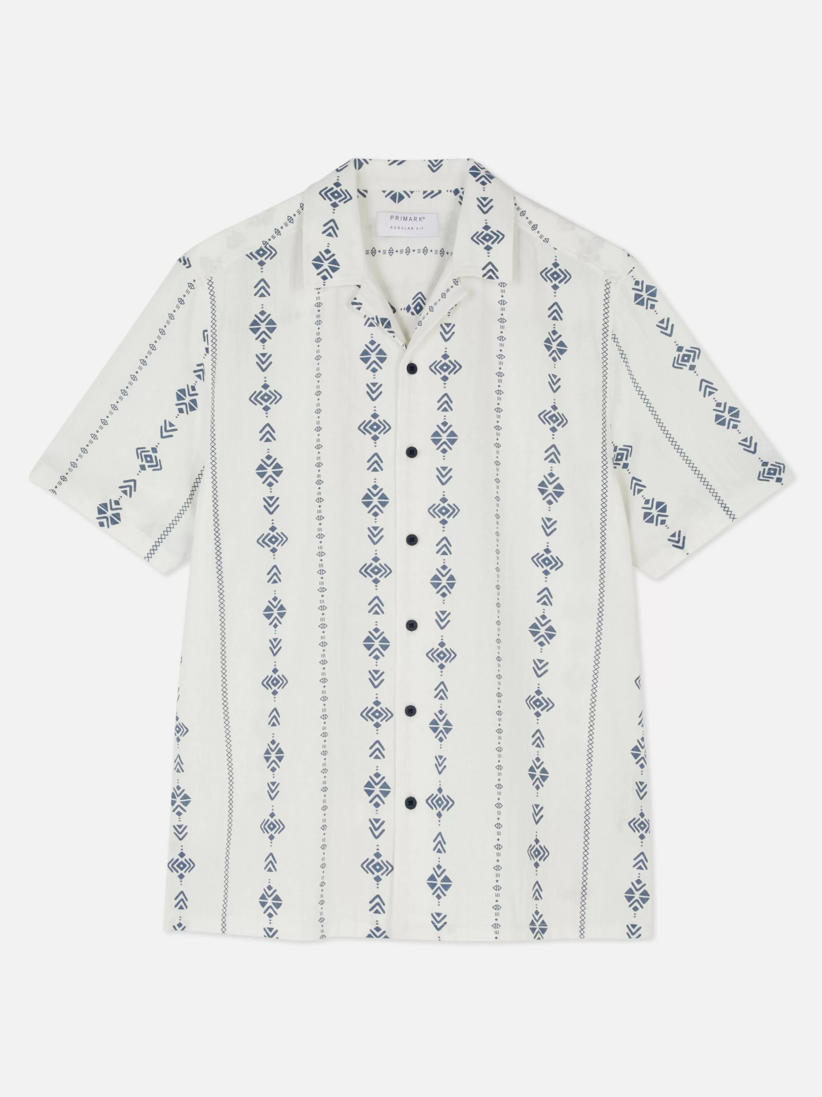 Hombre Primark Camisas | Camisa De Manga Corta Arrugada Con Diseño Geométrico