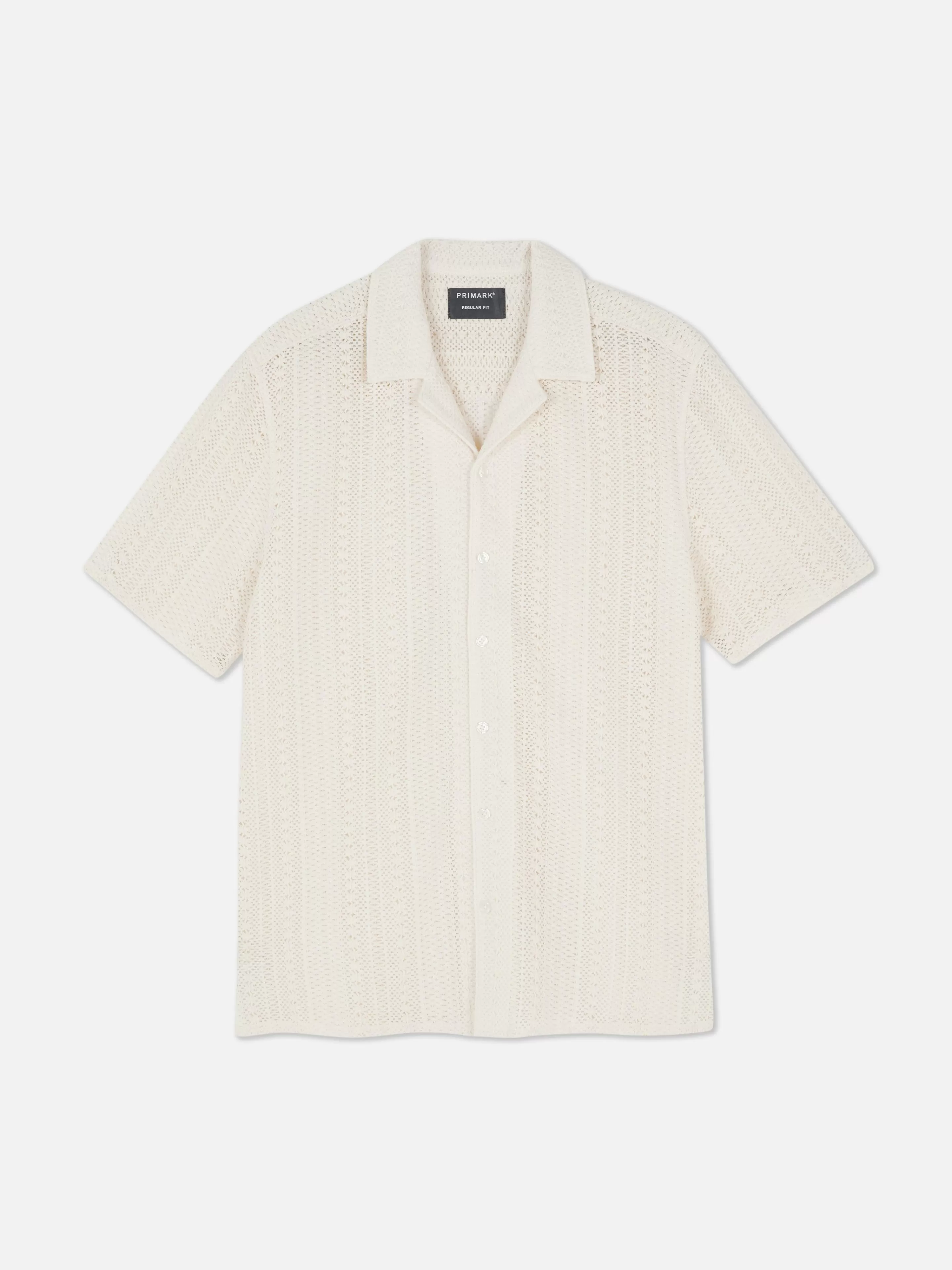 Hombre Primark Camisas | Camisa De Manga Corta De Ganchillo Con Botones