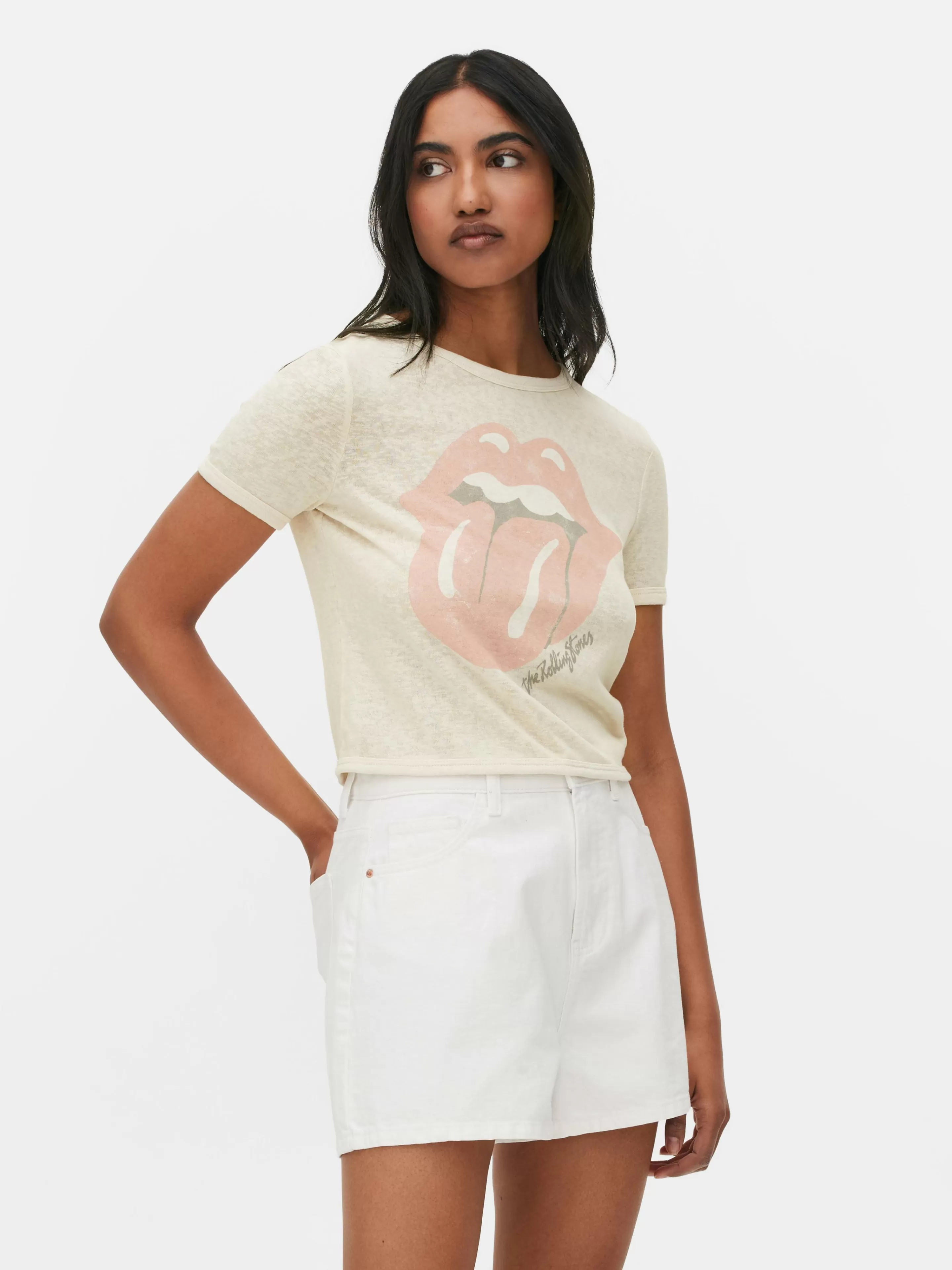 Mujer Primark Tops Y Camisetas | Camiseta Corta Con El Logotipo De Los Rolling Stones