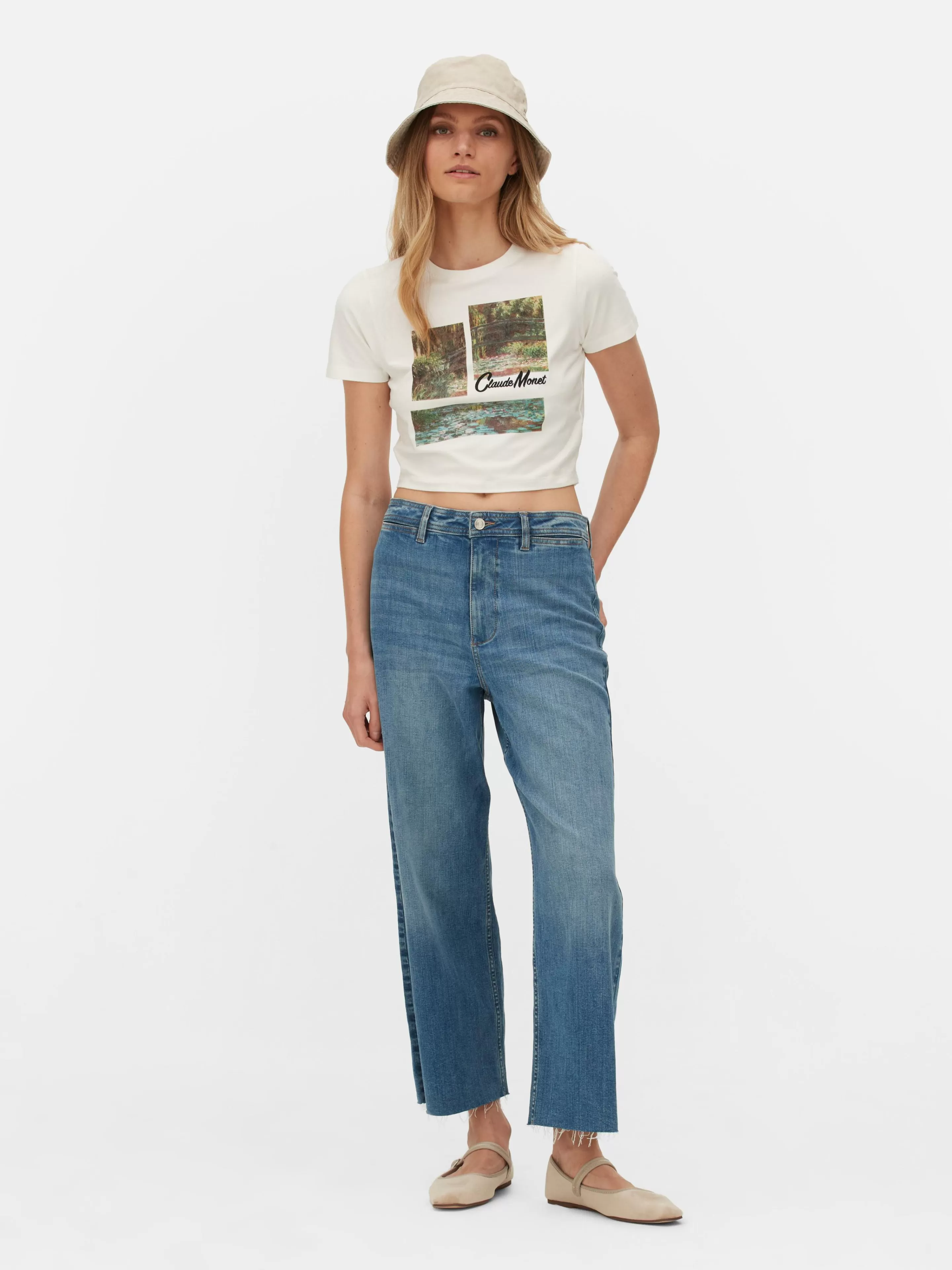 Mujer Primark Tops Y Camisetas | Camiseta Corta Con Estampado Gráfico De Claude Monet