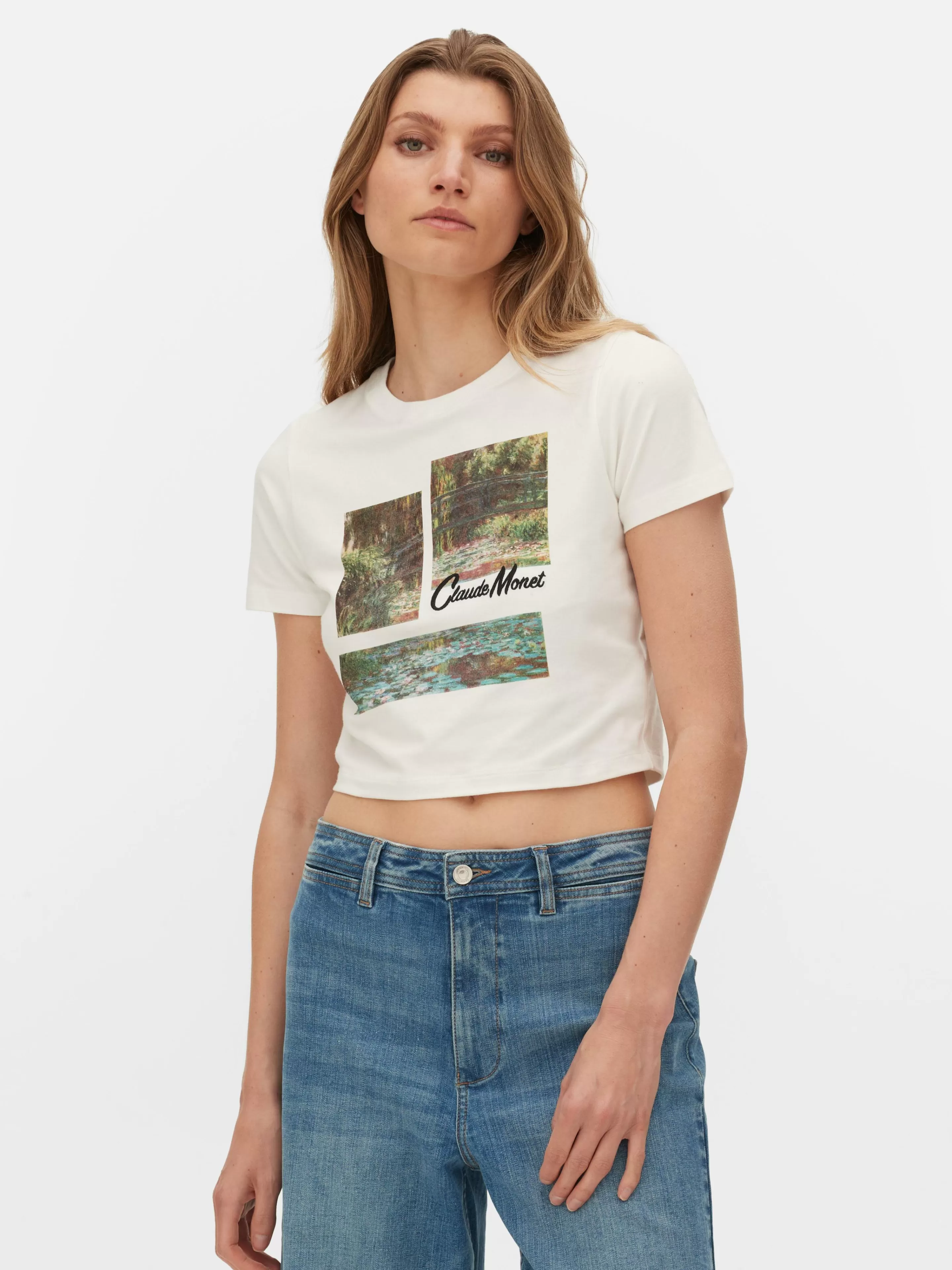 Mujer Primark Tops Y Camisetas | Camiseta Corta Con Estampado Gráfico De Claude Monet