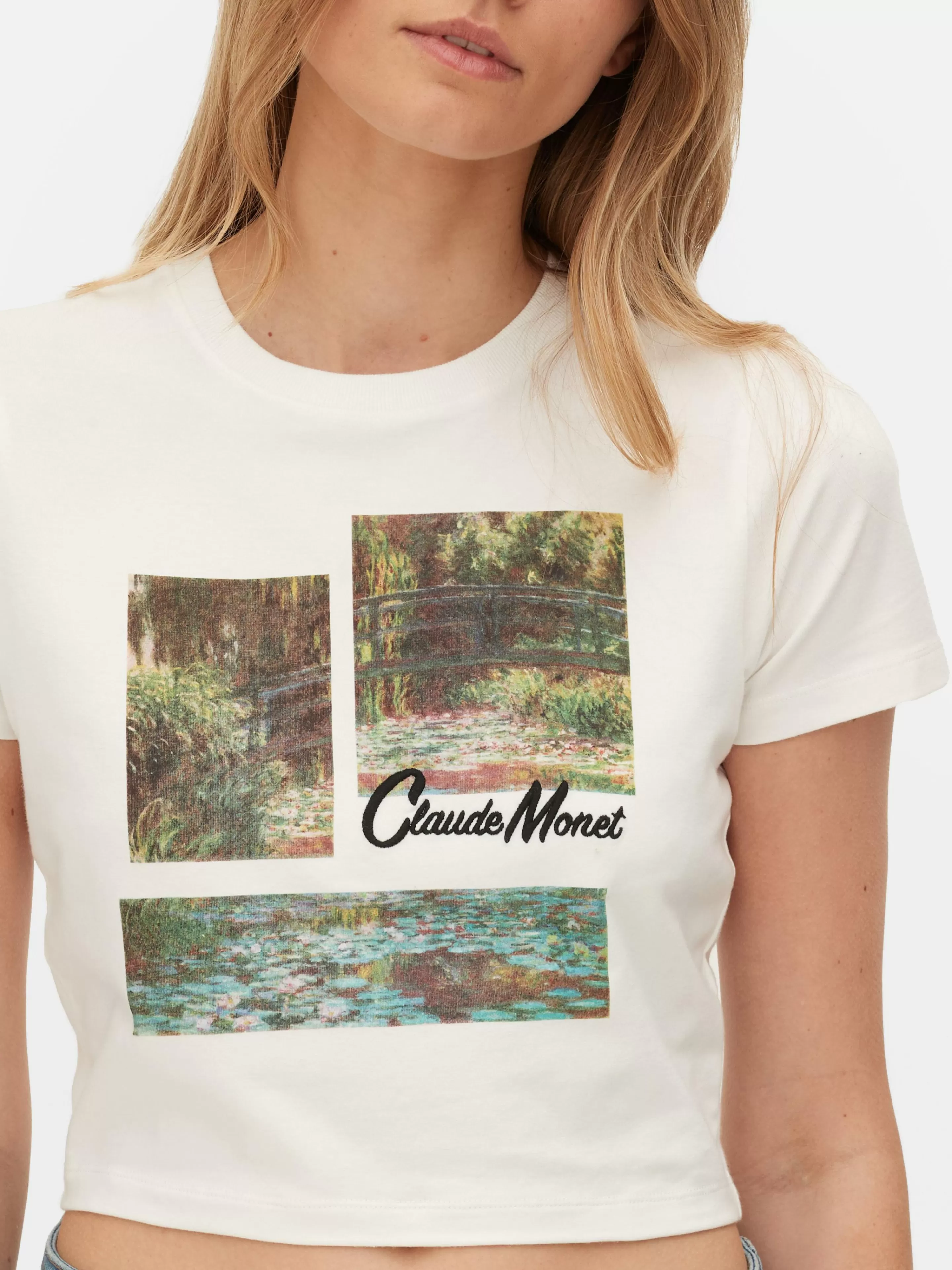 Mujer Primark Tops Y Camisetas | Camiseta Corta Con Estampado Gráfico De Claude Monet