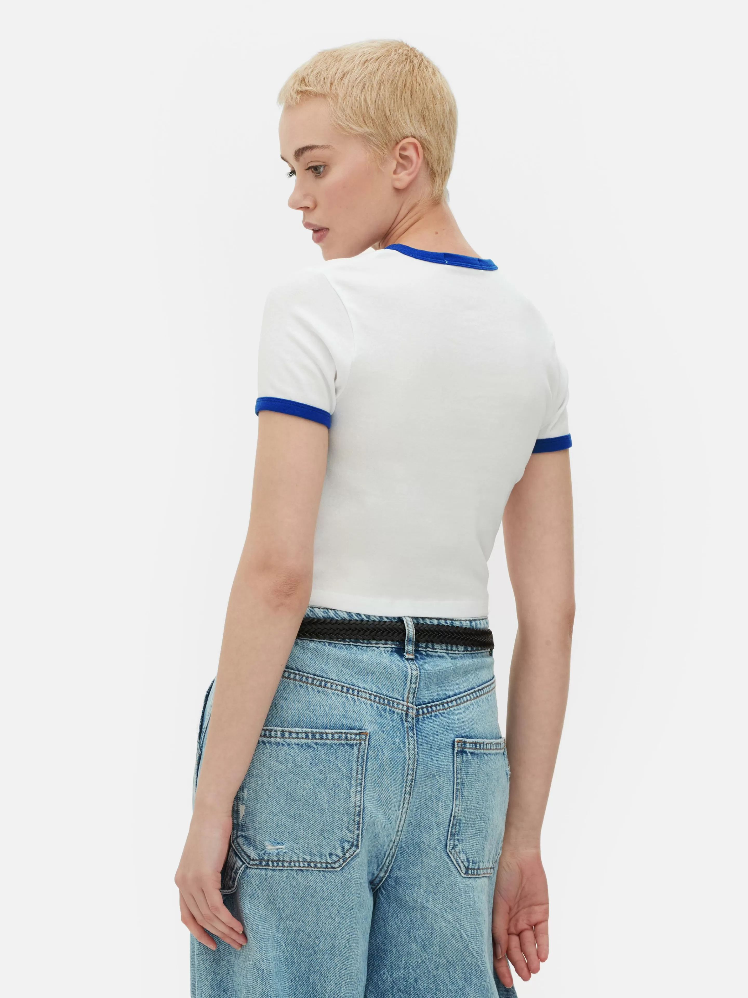 Mujer Primark Tops Y Camisetas | Camiseta Corta Con Ribetes Con El Eslogan «Paris»