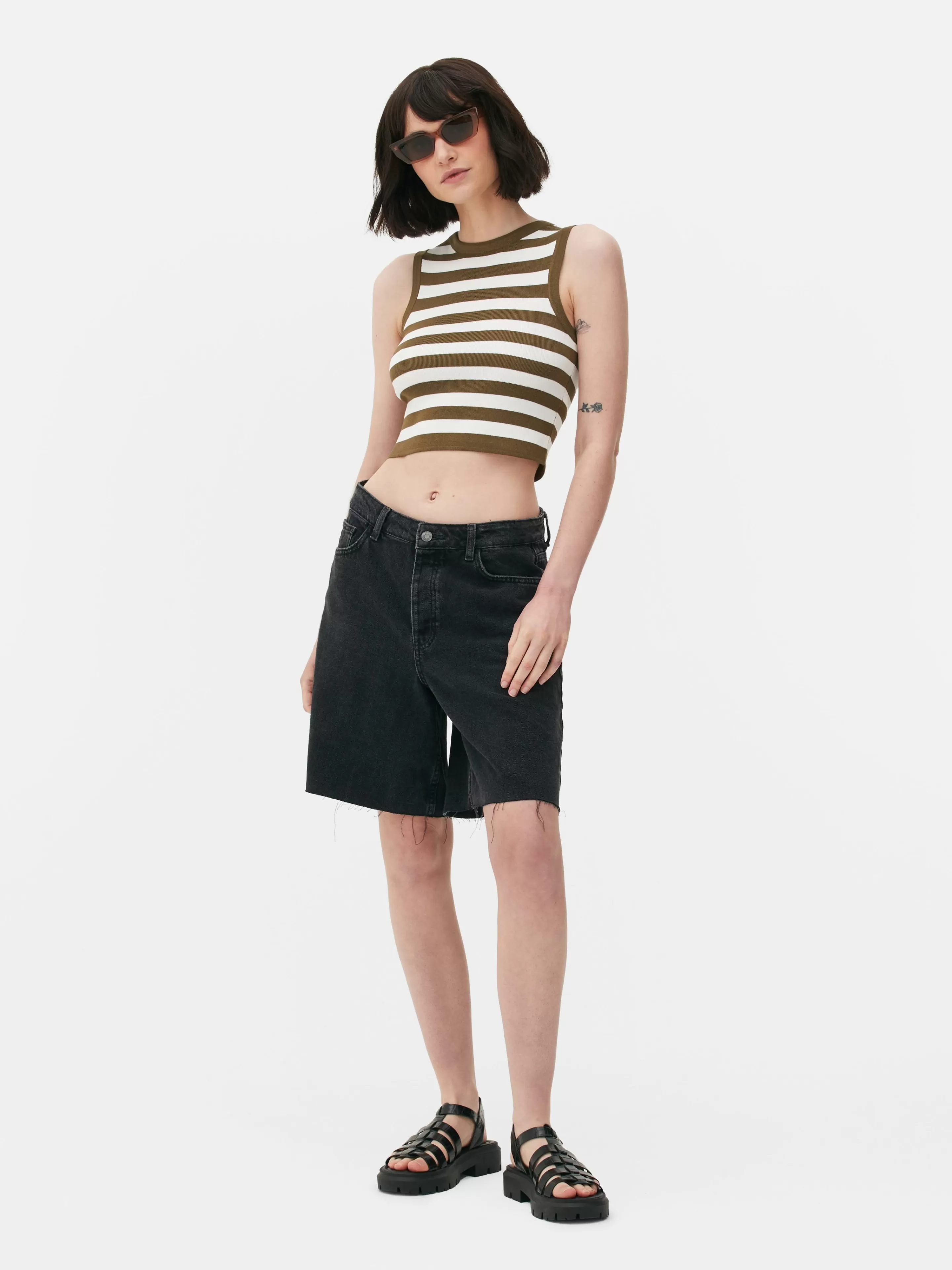 Mujer Primark Tops Y Camisetas | Camiseta Corta De Punto Sin Mangas De Cuello Redondo