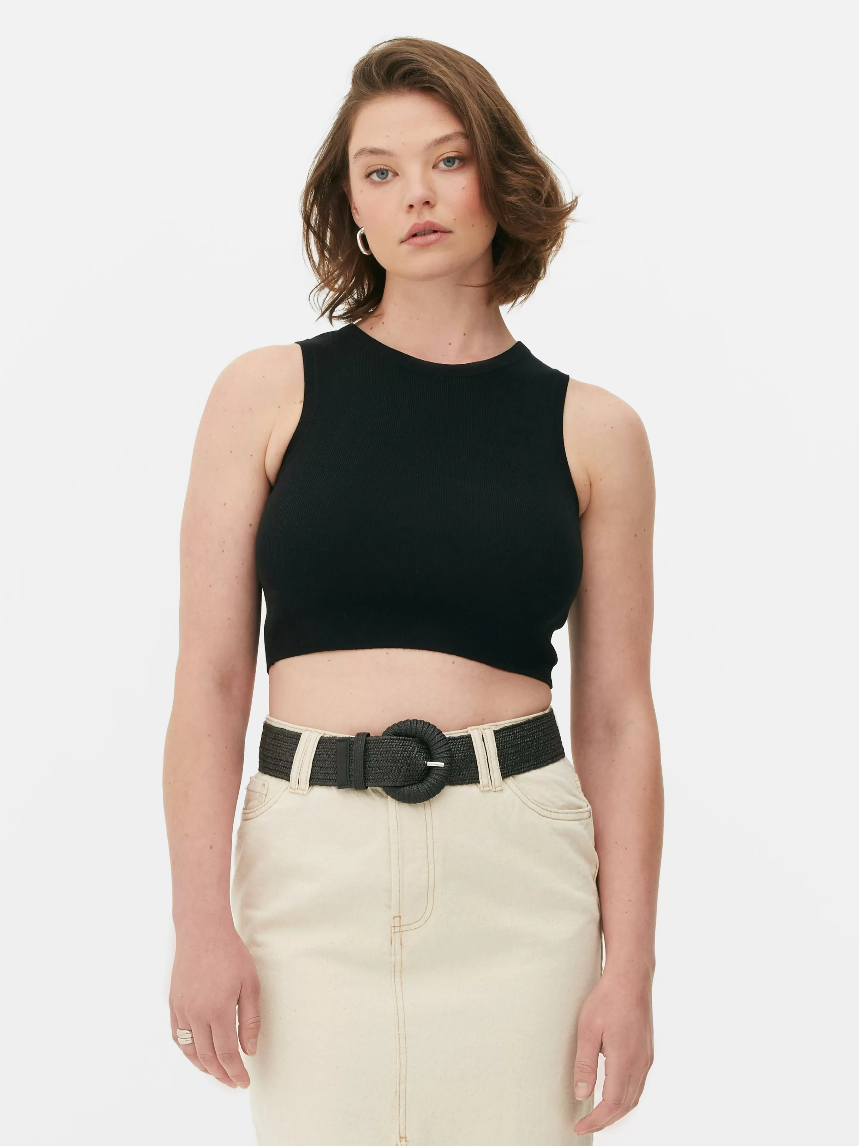 Mujer Primark Tops Y Camisetas | Camiseta Corta De Punto Sin Mangas De Cuello Redondo
