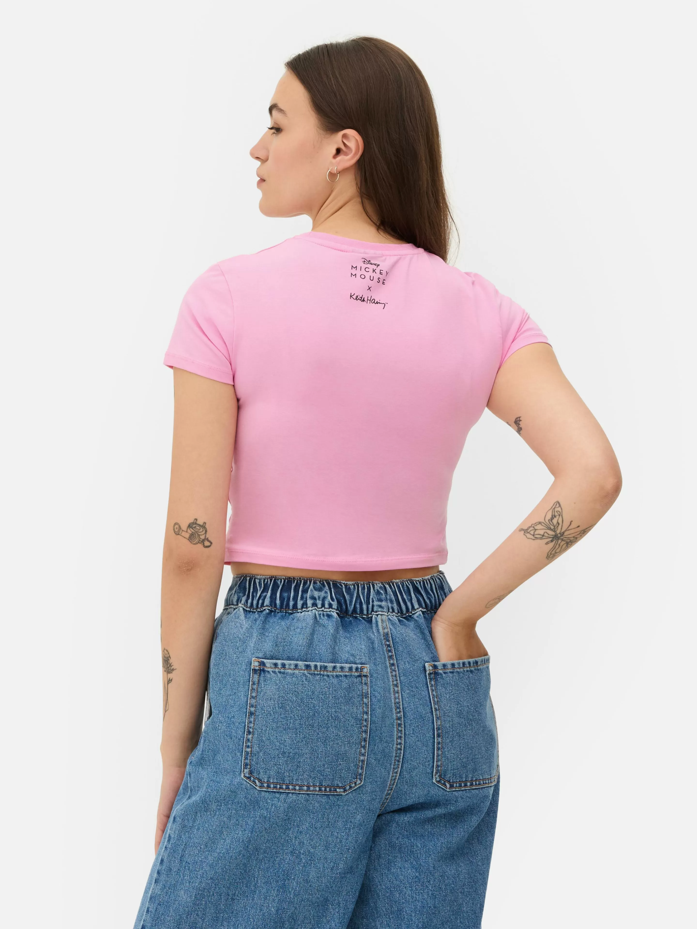 Mujer Primark Tops Y Camisetas | Camiseta Corta Mickey Mouse De Disney X Keith Haring