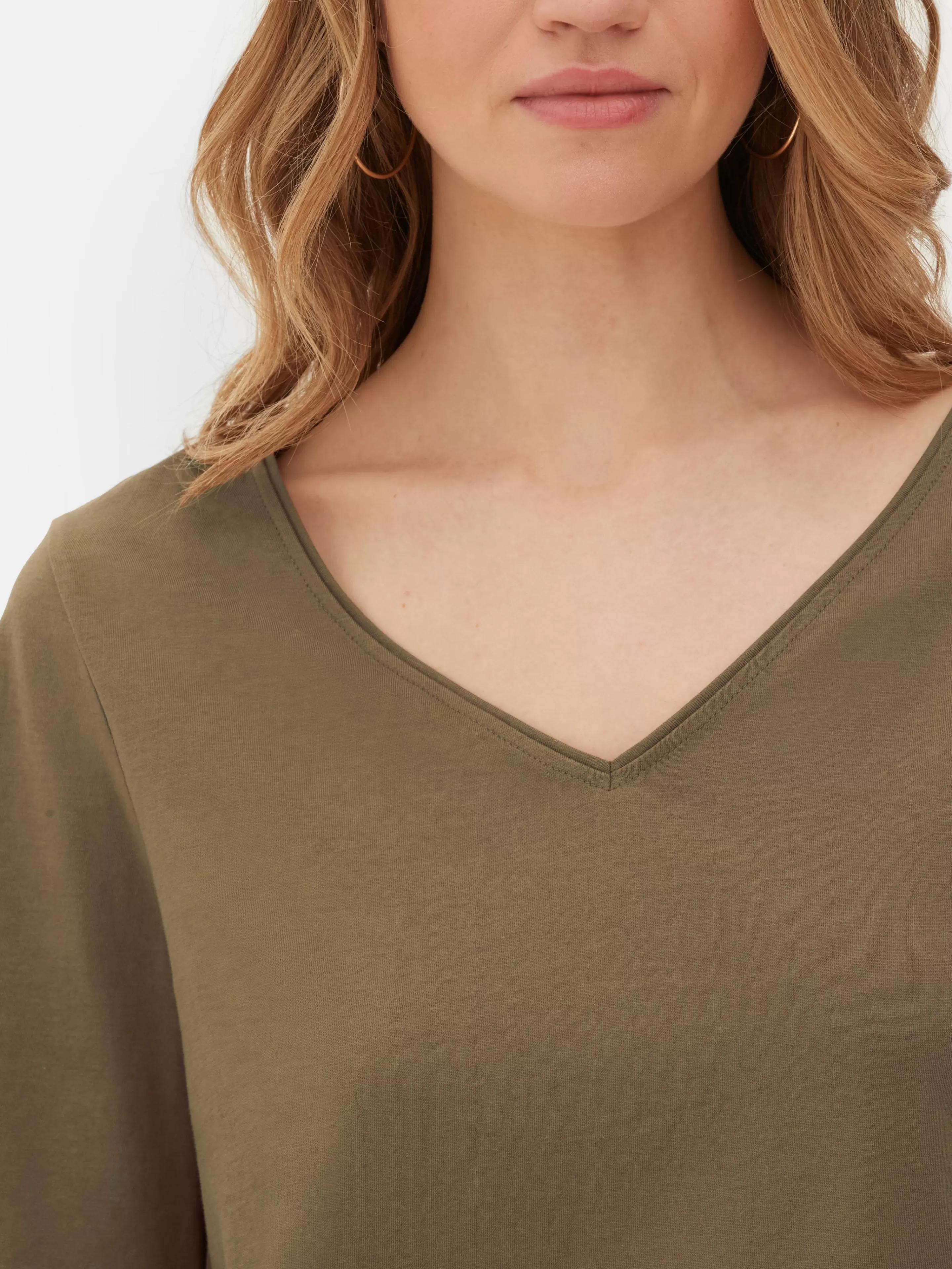 Mujer Primark Tops Y Camisetas | Camiseta De Manga Corta Con Cuello De Pico