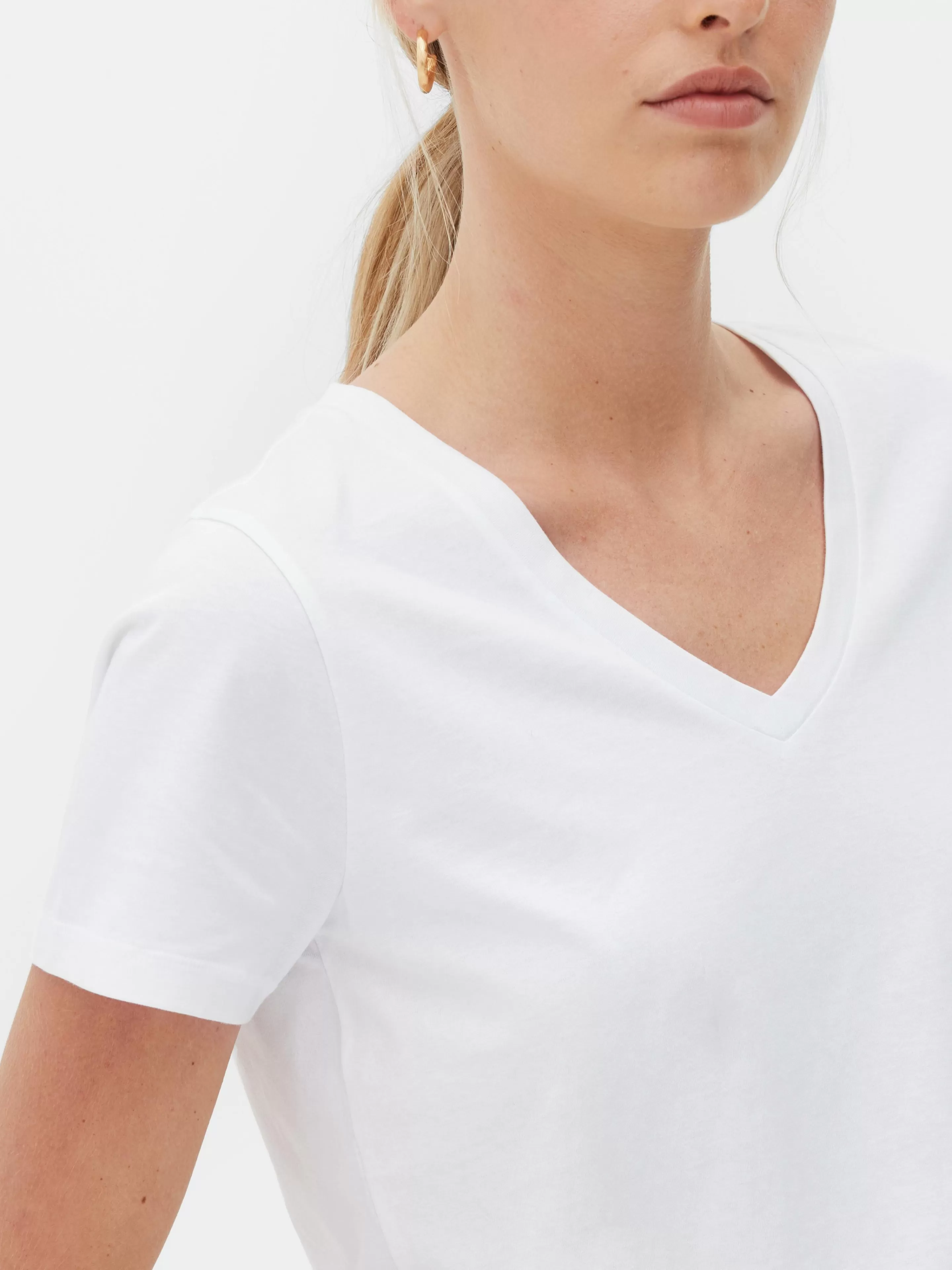 Mujer Primark Tops Y Camisetas | Camiseta De Manga Corta Con Cuello De Pico