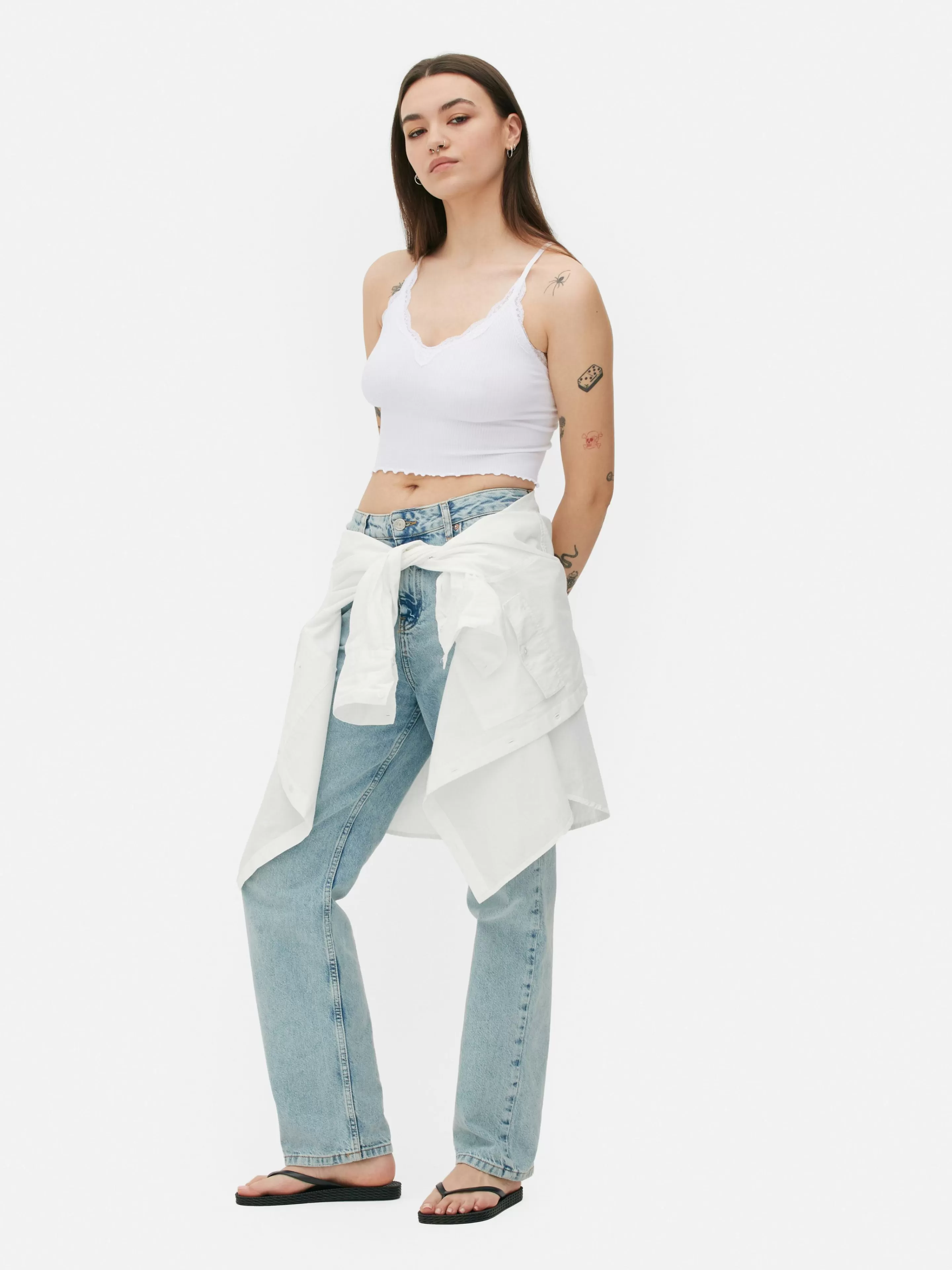 Mujer Primark Tops Y Camisetas | Camiseta De Tirantes Corta Con Ribete De Encaje