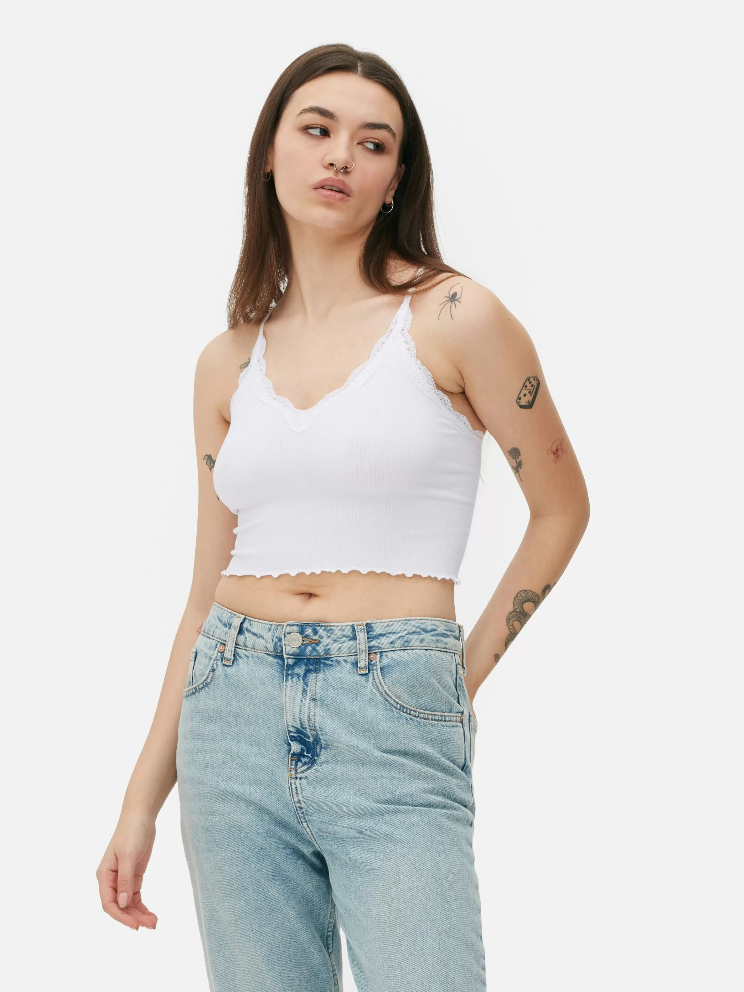 Mujer Primark Tops Y Camisetas | Camiseta De Tirantes Corta Con Ribete De Encaje