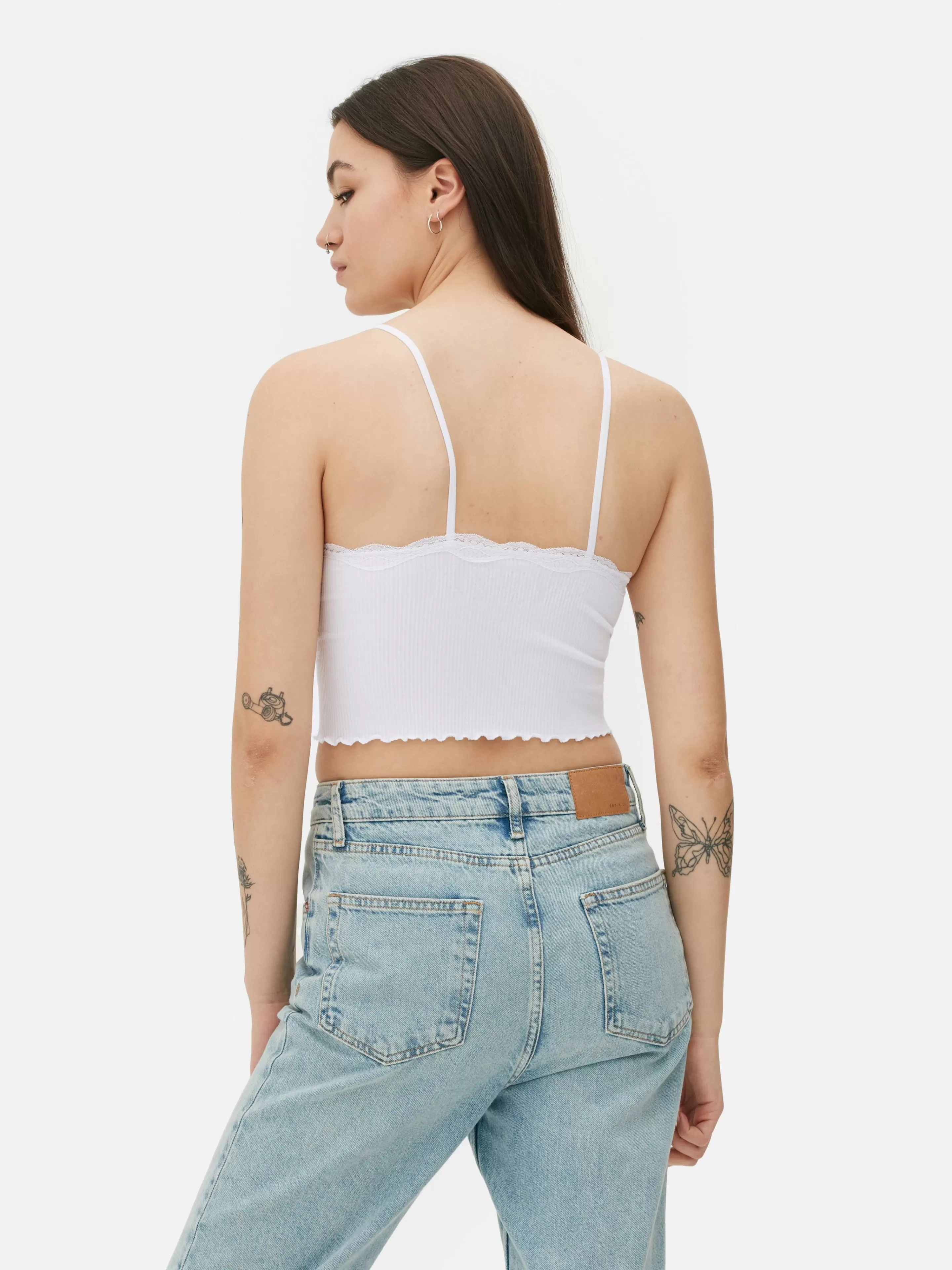 Mujer Primark Tops Y Camisetas | Camiseta De Tirantes Corta Con Ribete De Encaje