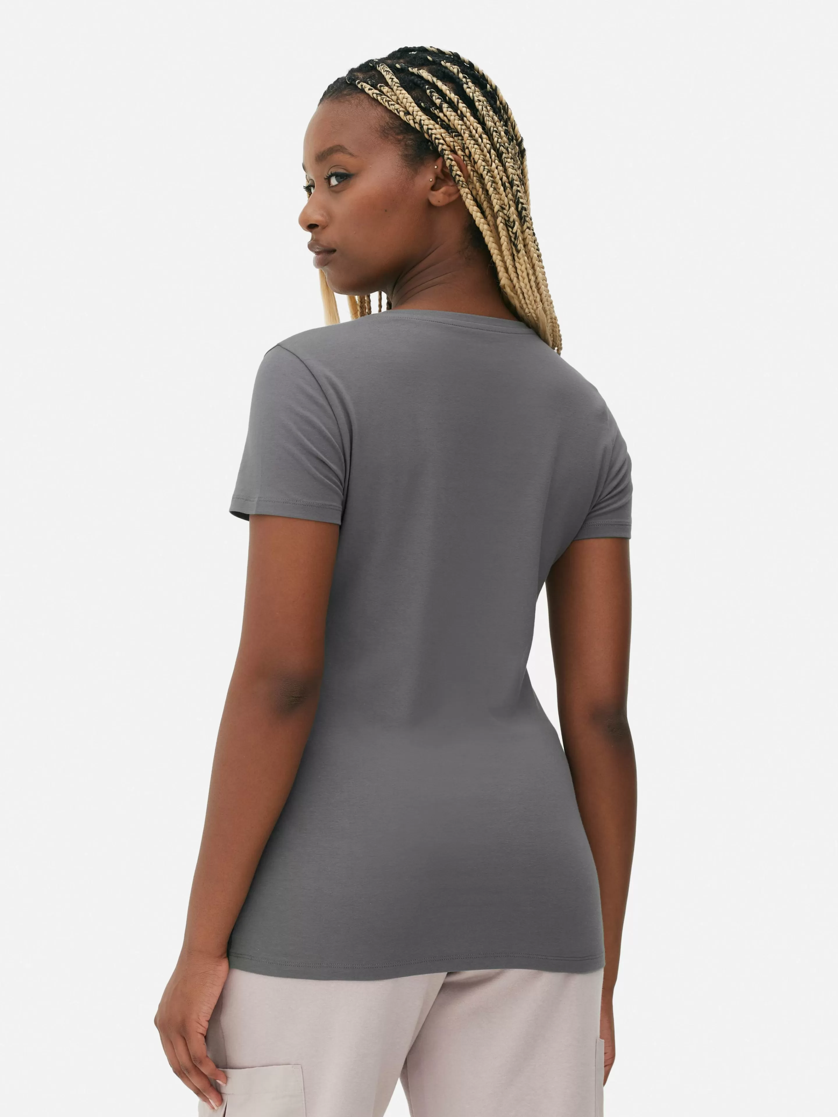 Mujer Primark Tops Y Camisetas | Camiseta Elástica De Manga Corta Y Cuello Redondo