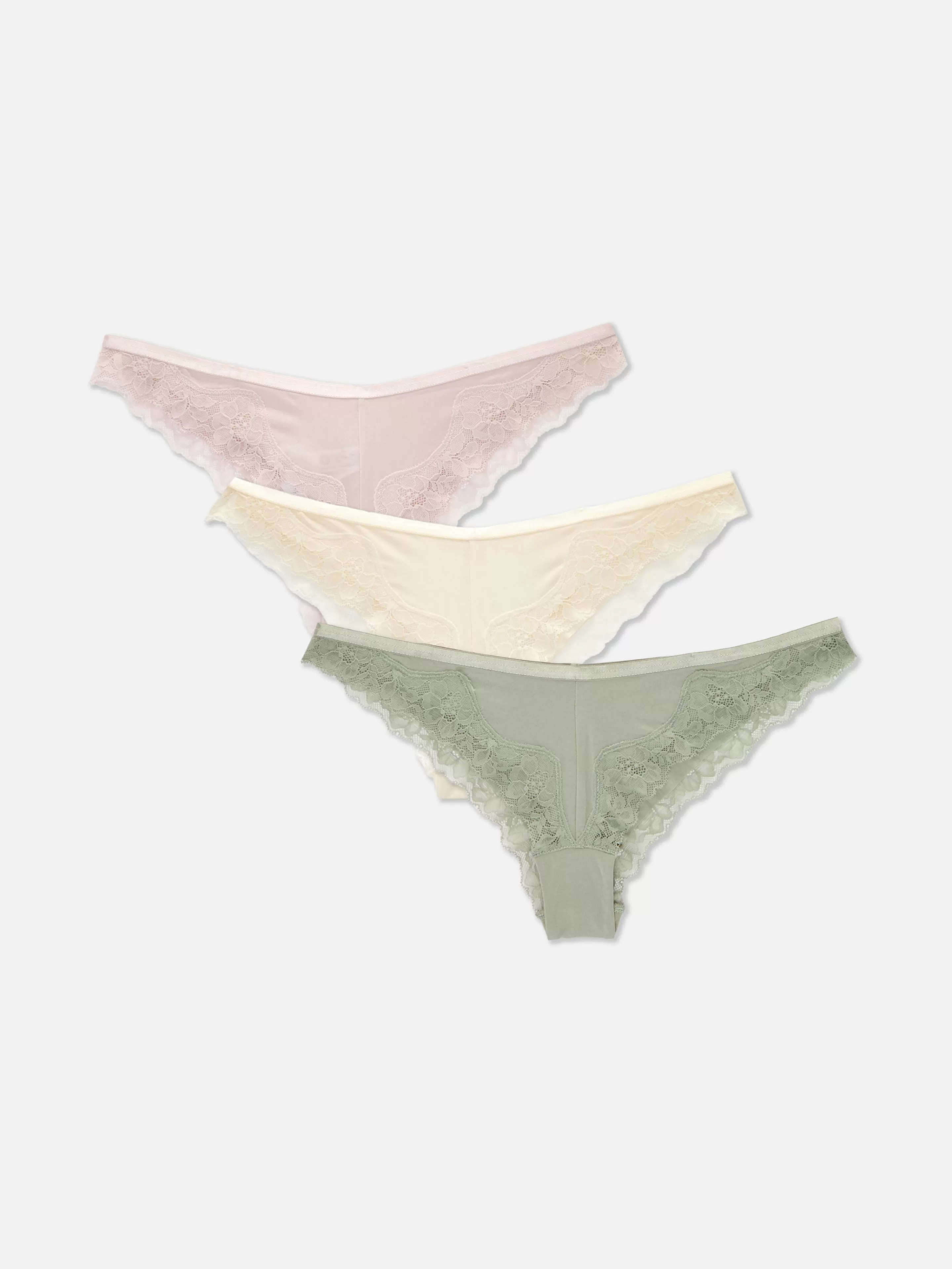 Mujer Primark Bragas | Pack De 3 Tangas De Microfibra Con Ribete De Encaje