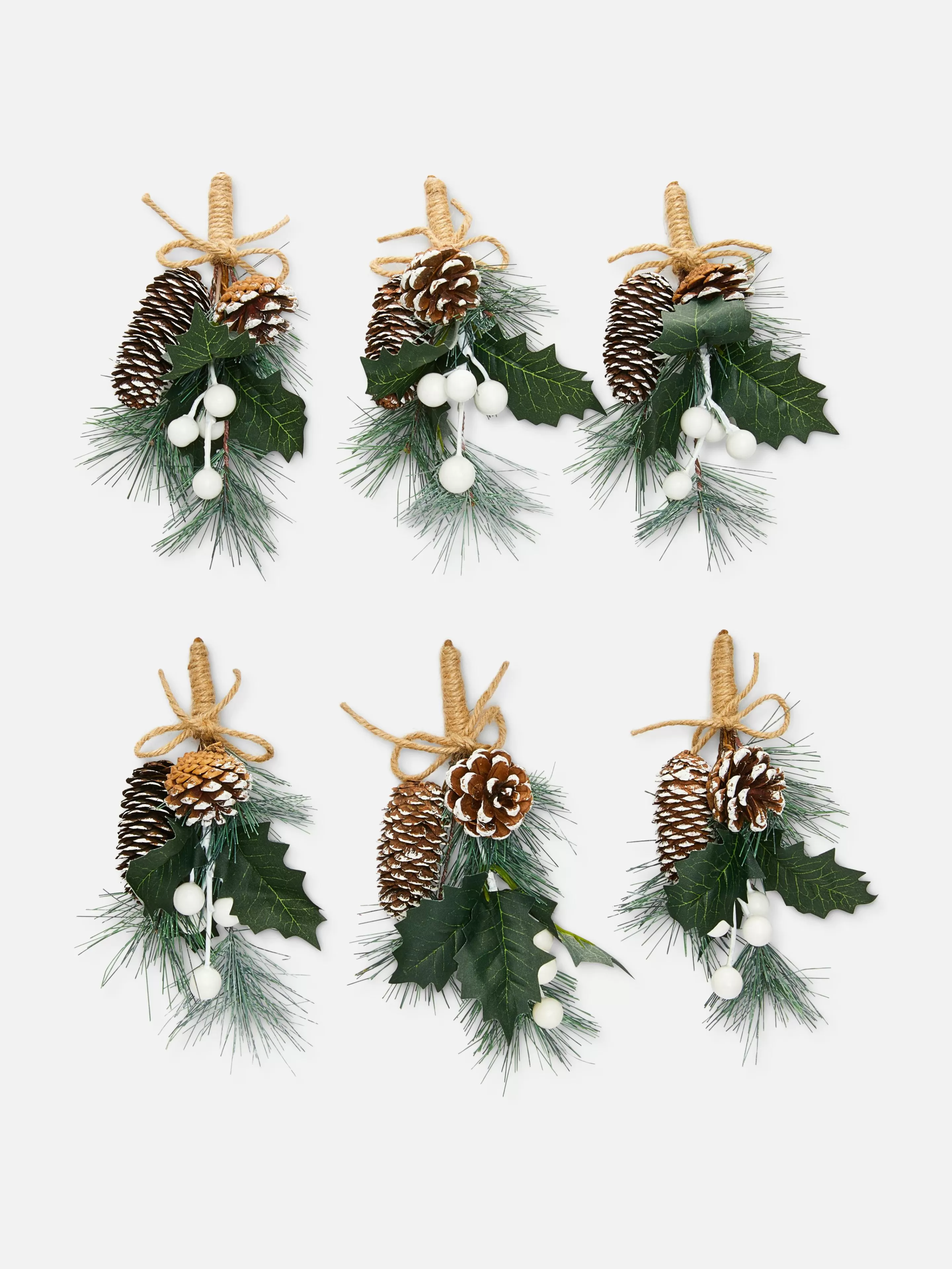 Primark Plantas Y Flores Artificiales | Pack De 6 Adornos Navideños Con Bayas Y Lazo