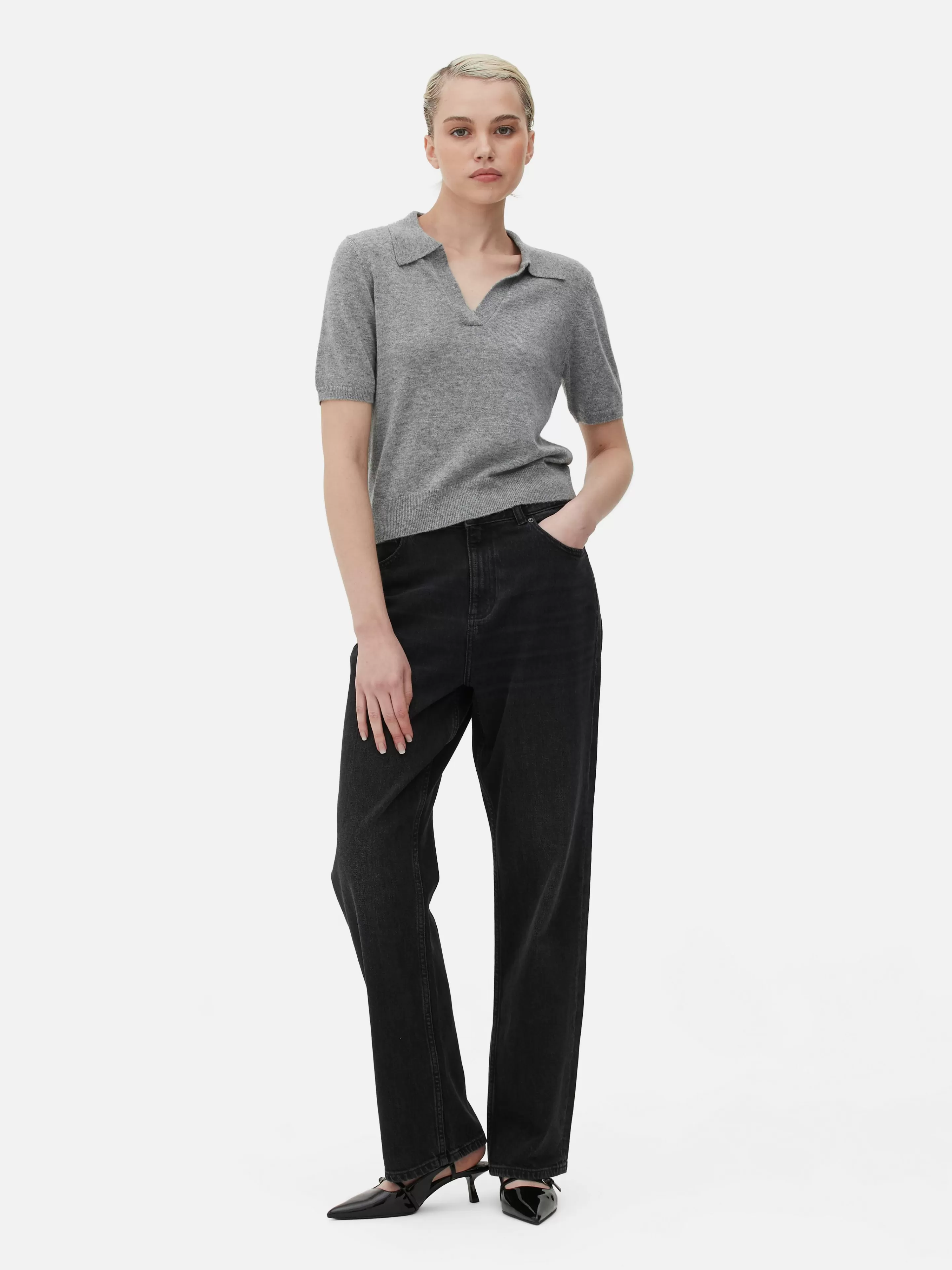 Mujer Primark Jerseys Y Cárdigans | Top De Punto Fino Y Manga Corta Con Cuello
