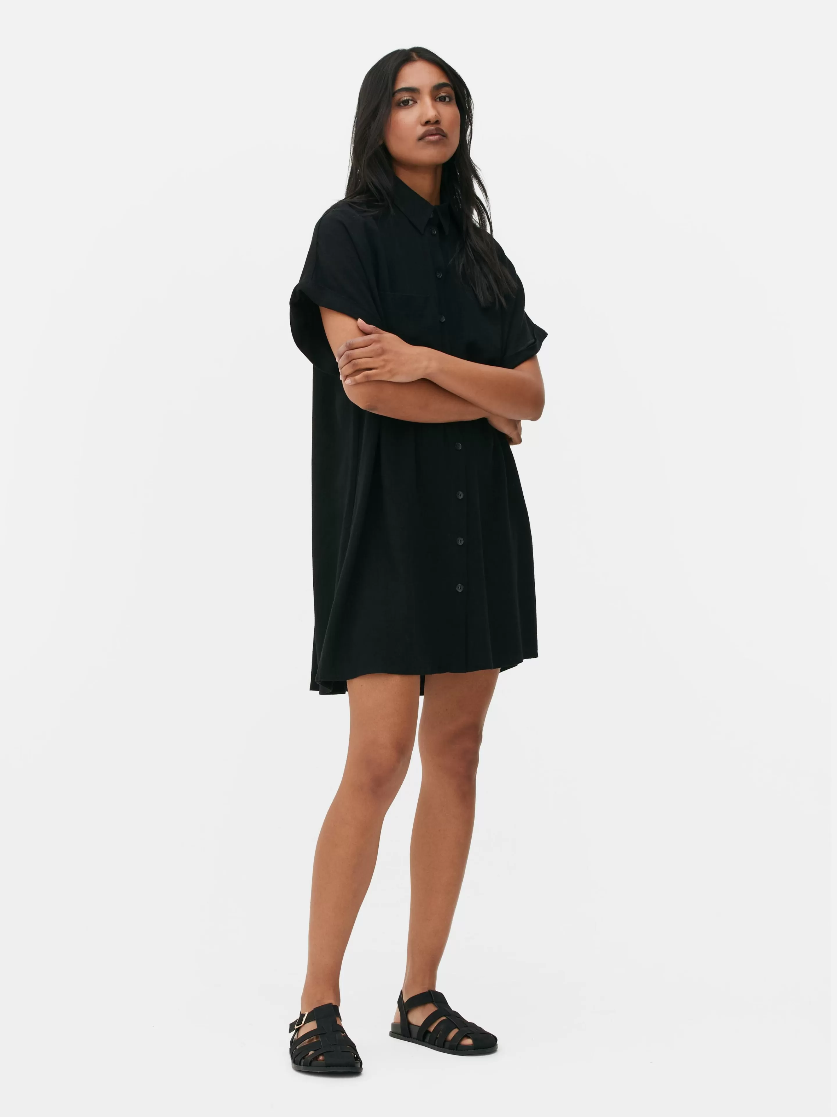 Mujer Primark Vestidos | Vestido Camisero De Manga Corta Y Corte Holgado