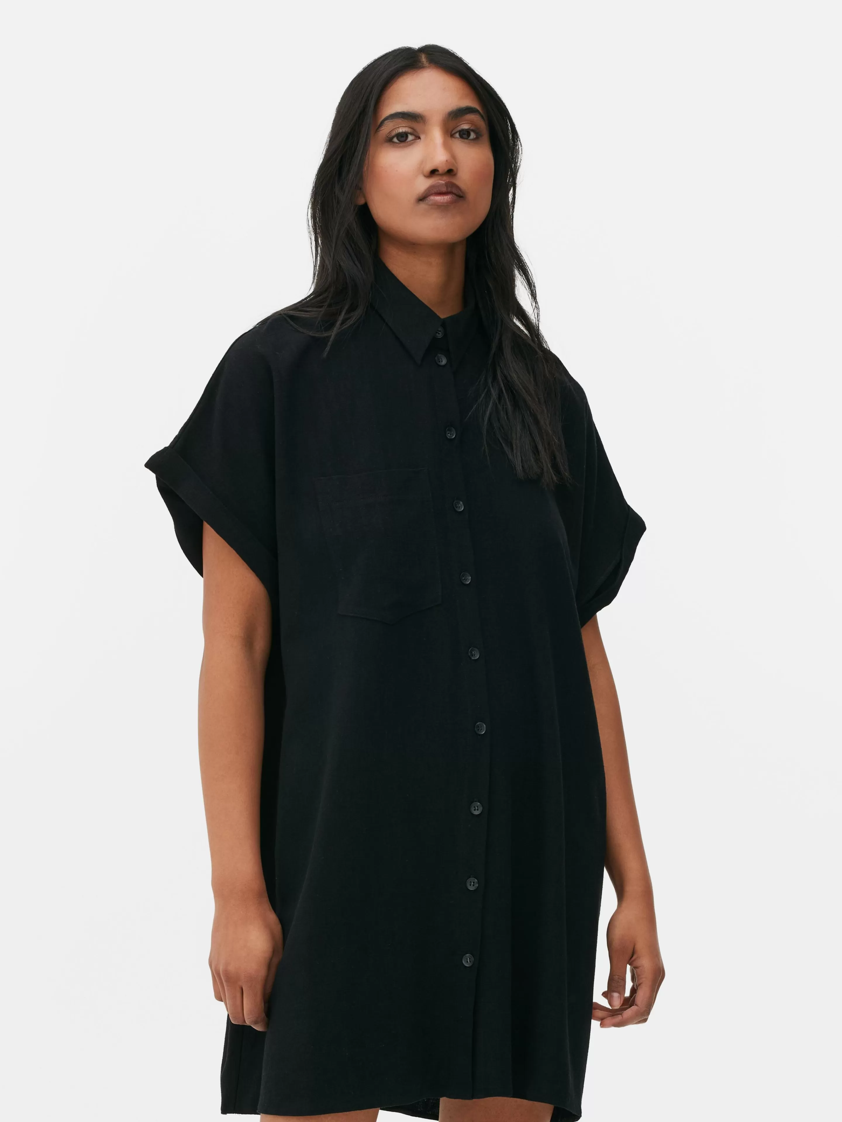 Mujer Primark Vestidos | Vestido Camisero De Manga Corta Y Corte Holgado