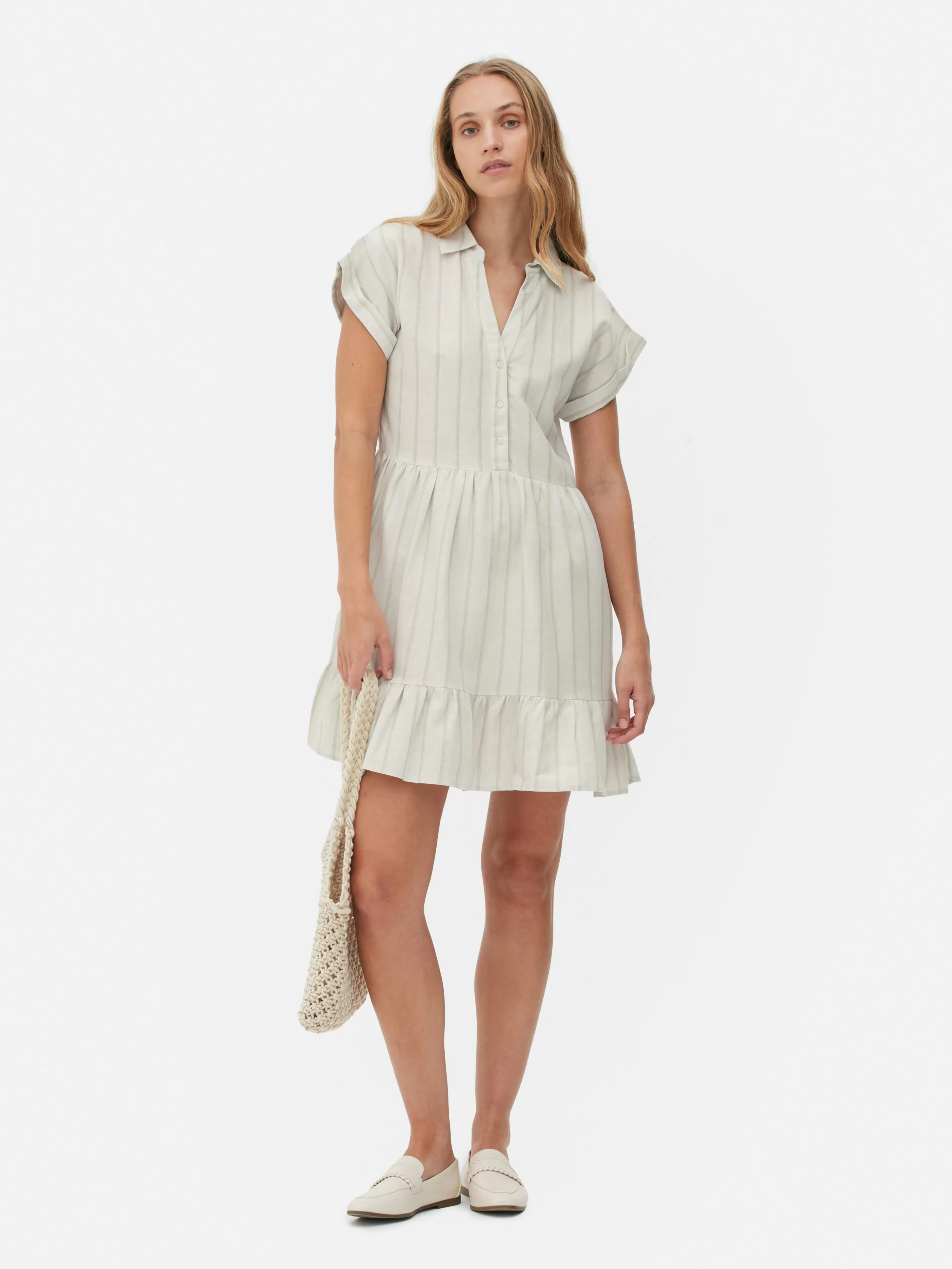 Mujer Primark Vestidos | Vestido Corto Camisero De Manga Corta