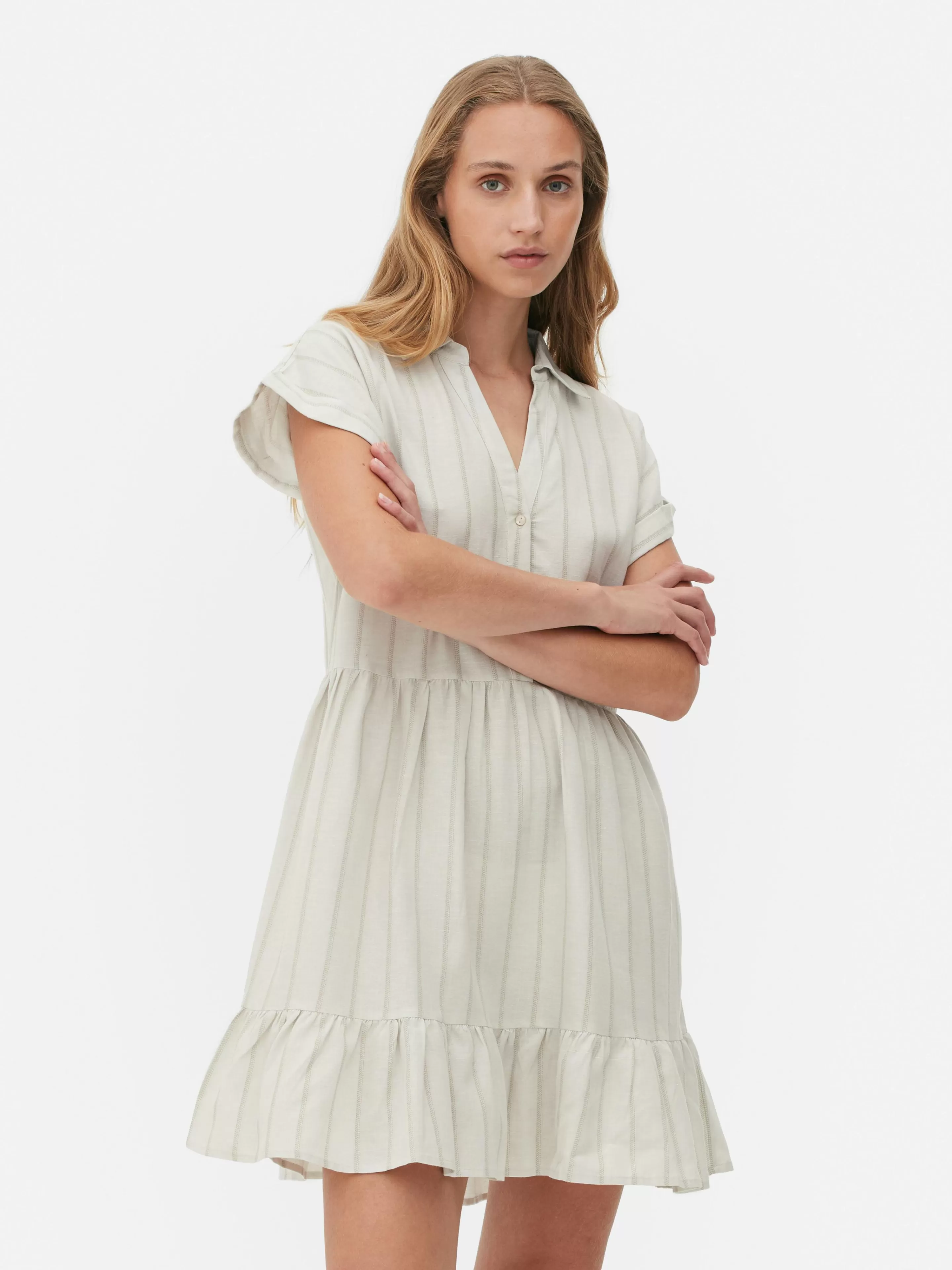 Mujer Primark Vestidos | Vestido Corto Camisero De Manga Corta