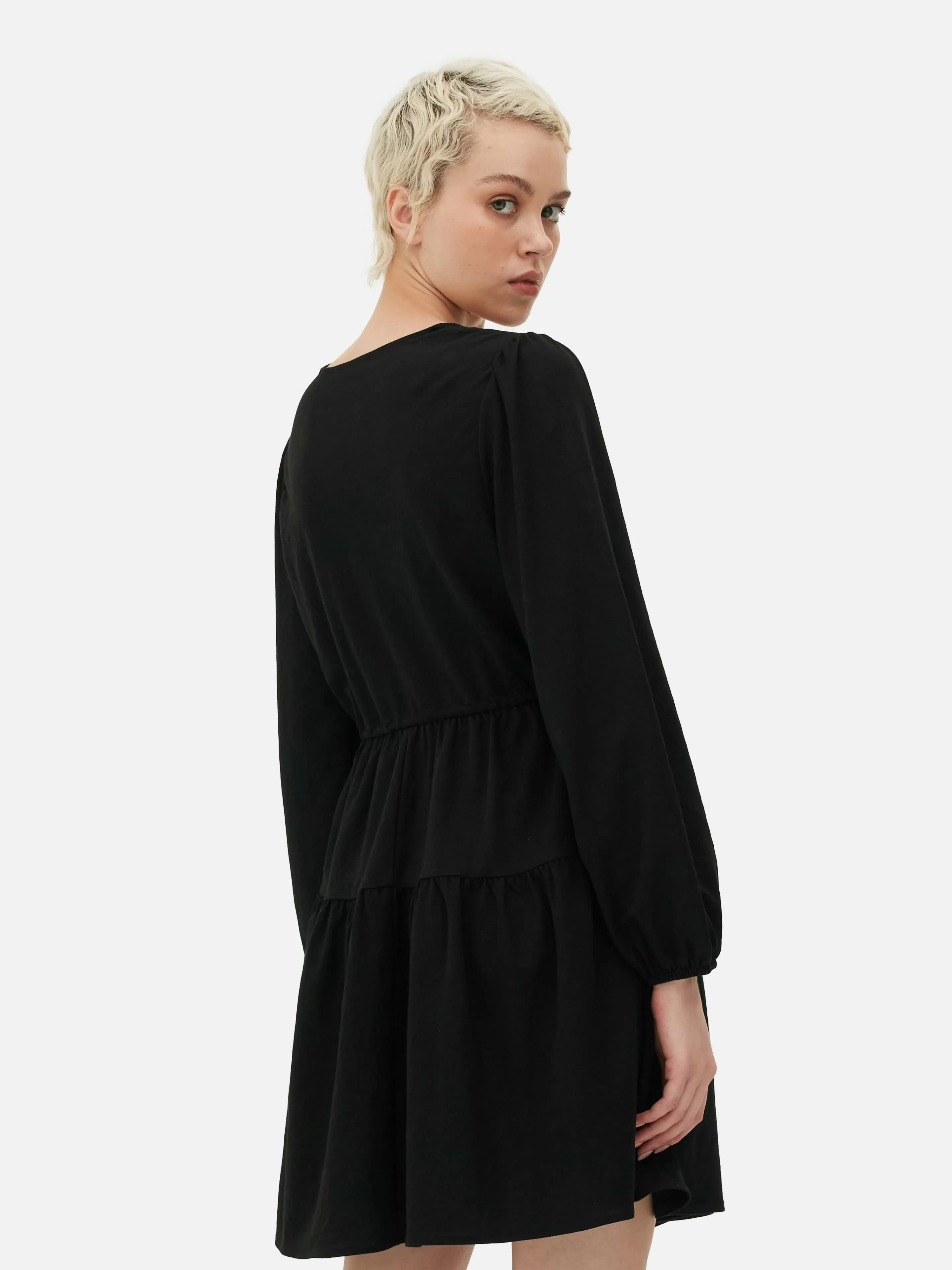 Mujer Primark Vestidos | Vestido Corto Con Vuelo, Cuello De Pico Y Lazada