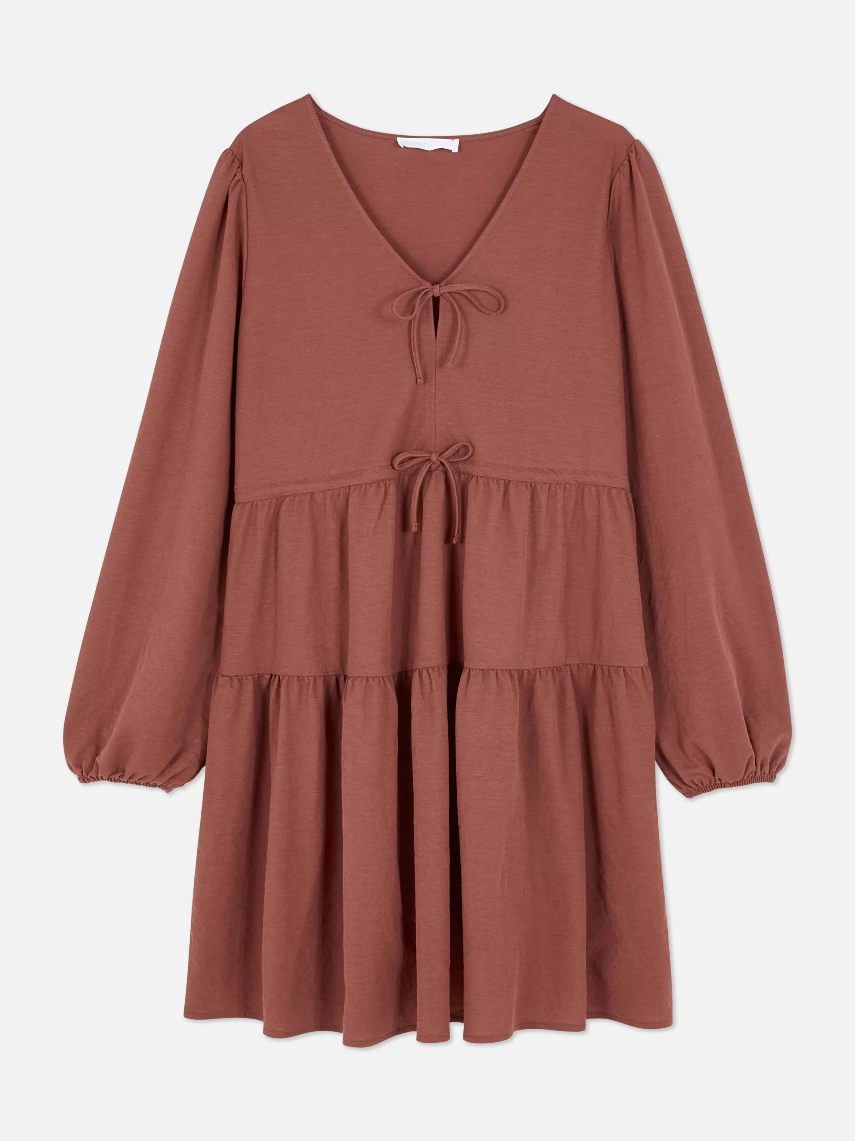 Mujer Primark Vestidos | Vestido Corto Con Vuelo, Cuello De Pico Y Lazada