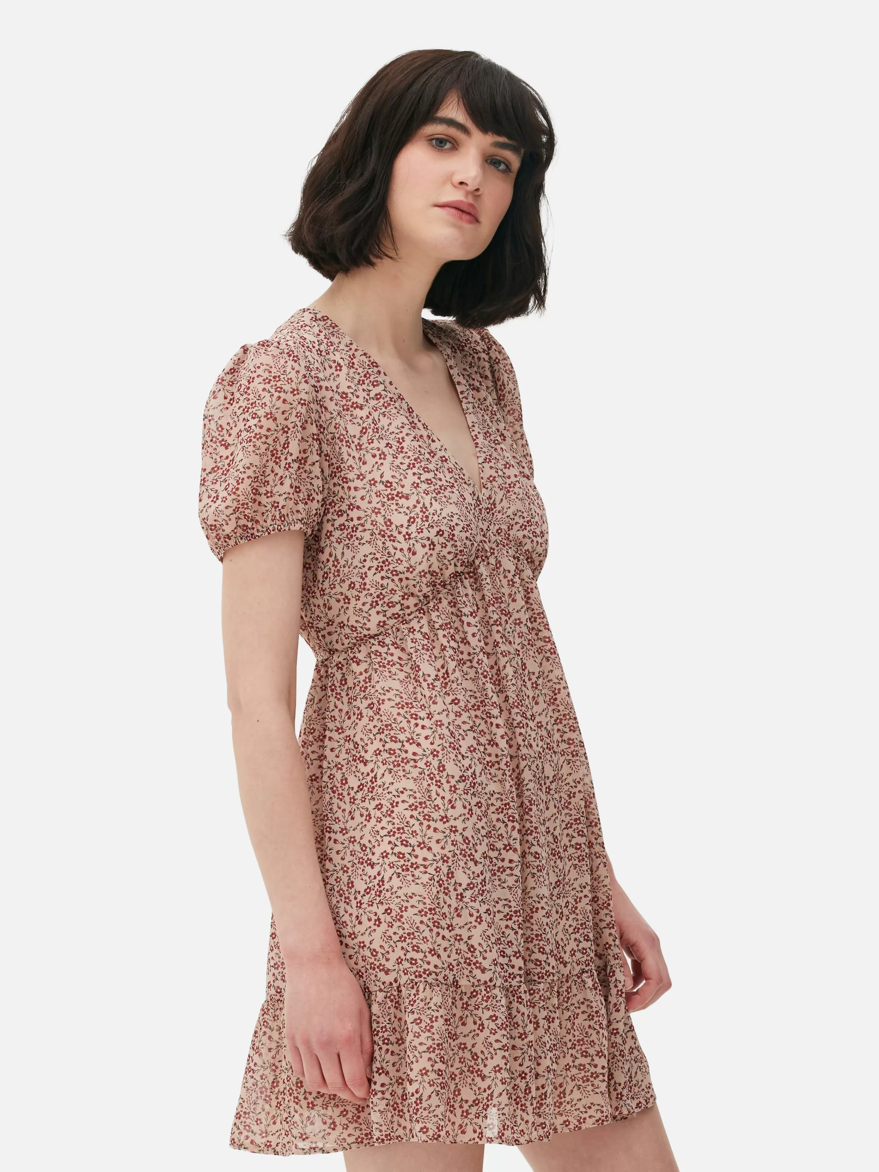 Mujer Primark Vestidos | Vestido Corto De Gasa Con Mangas Abullonadas