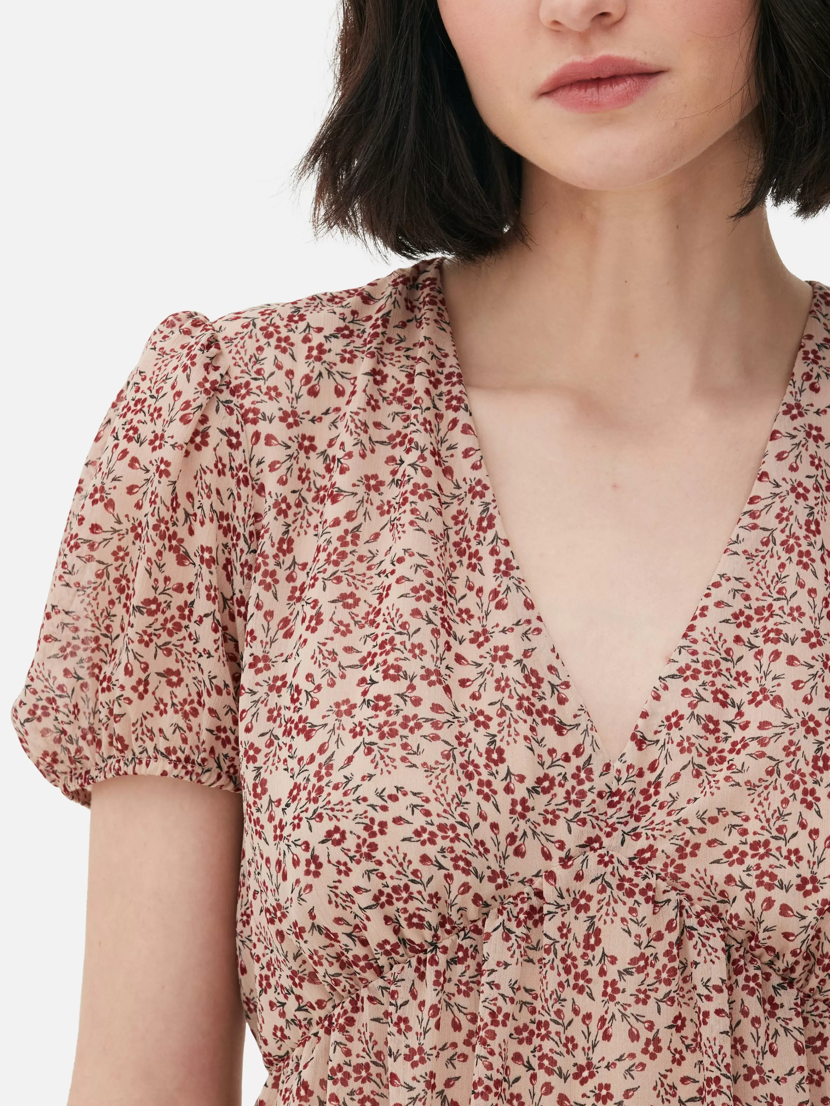 Mujer Primark Vestidos | Vestido Corto De Gasa Con Mangas Abullonadas