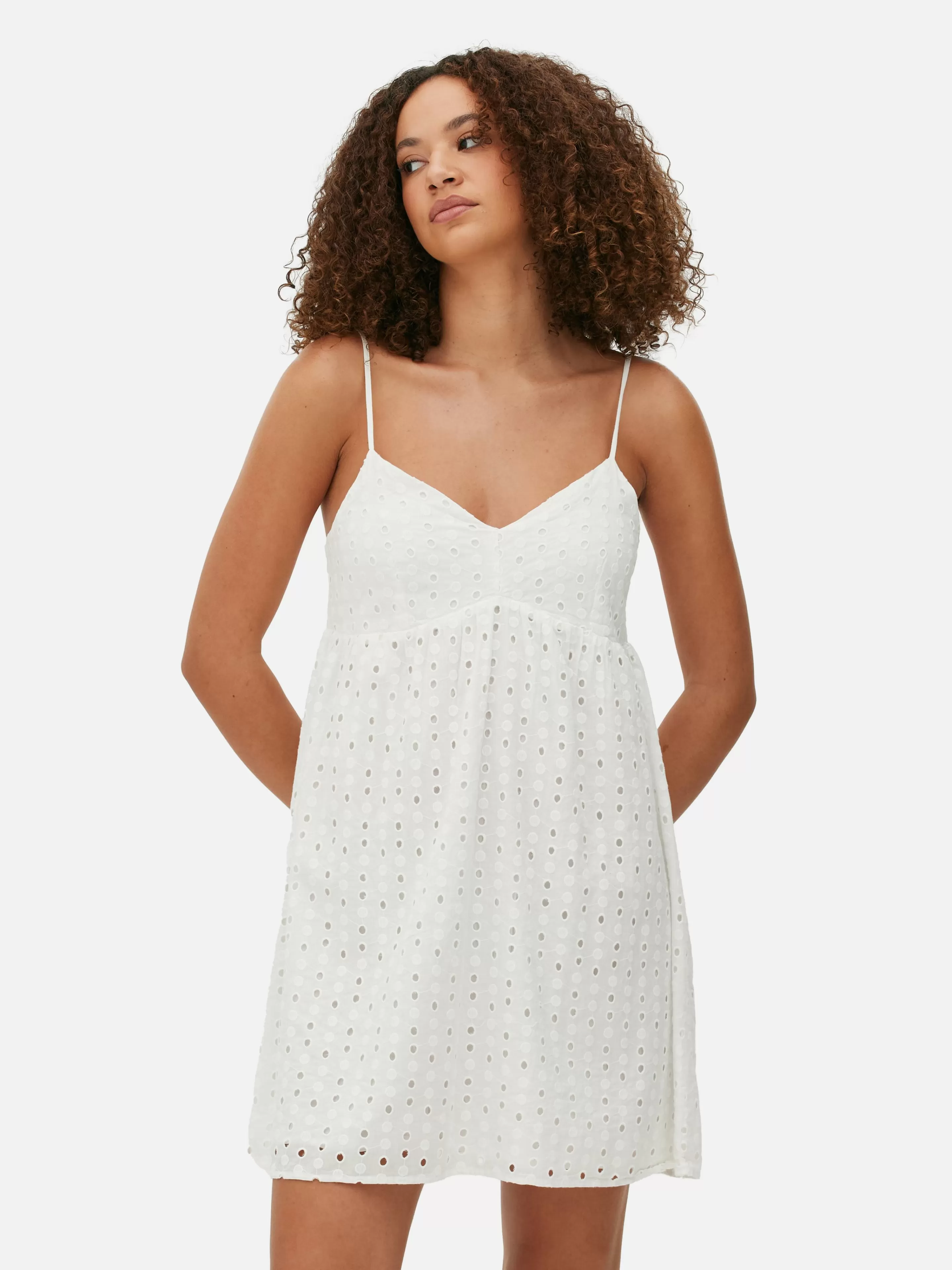 Mujer Primark Vestidos | Vestido Corto De Tirantes Con Bordado Inglés
