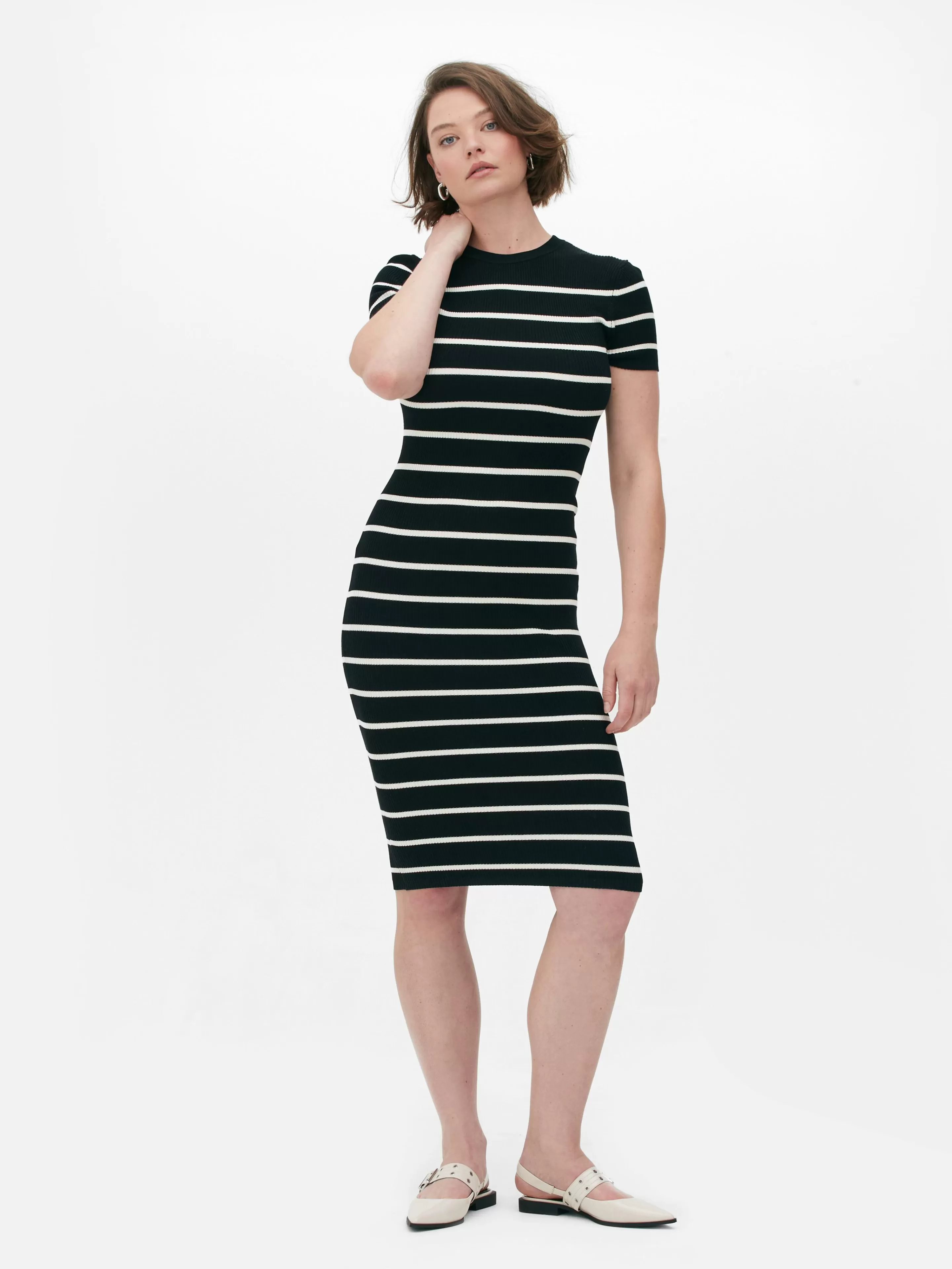 Mujer Primark Vestidos | Vestido Midi De Tipo Jersey Y Manga Corta