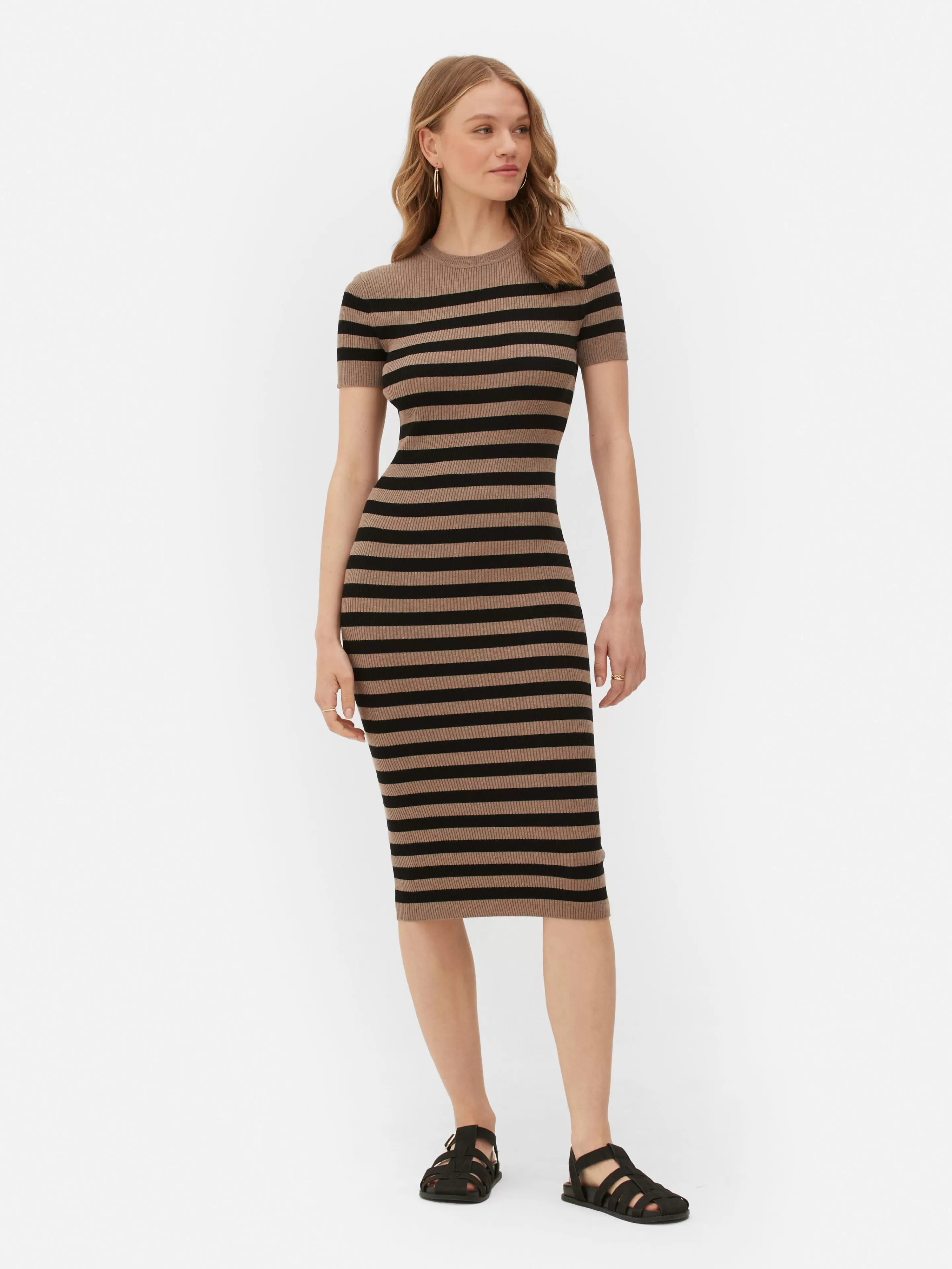 Mujer Primark Vestidos | Vestido Midi De Tipo Jersey Y Manga Corta